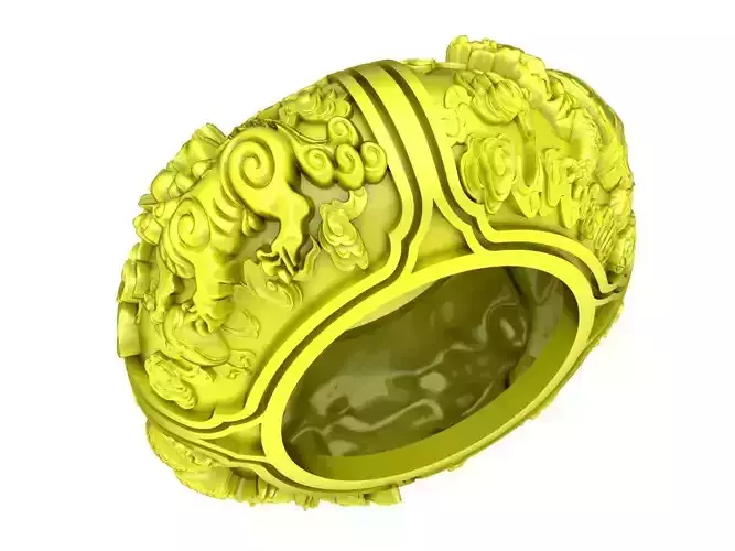 6729 Four Spirits Dragon Unicorn Turtle Phoneix Men Ring  3D print model