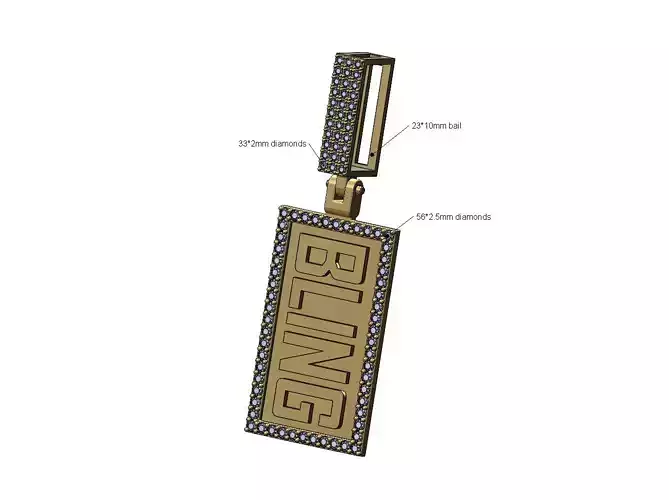Bling diamond rectangular pendant with iced bail