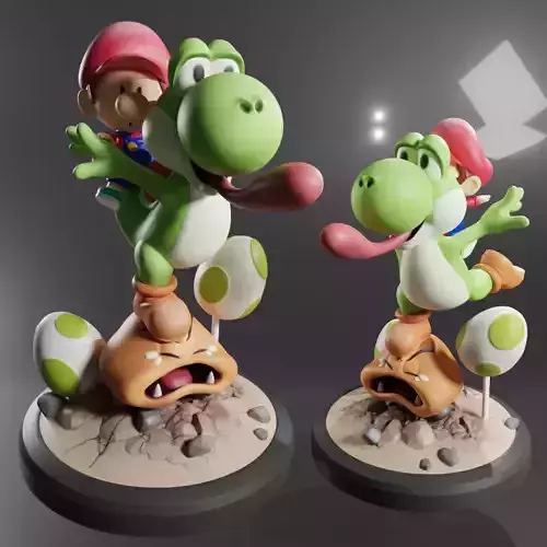 YOSHI AND BABY MARIO WITH CRYING GOOMBA - SUPER MARIO  3D print model