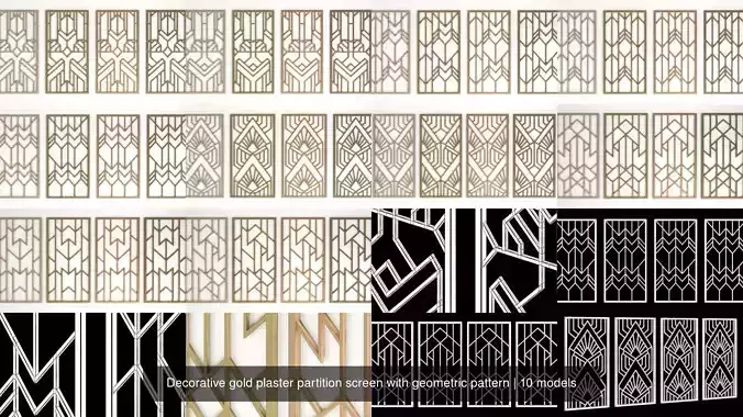 Decorative gold plaster screen with geometric pattern 6