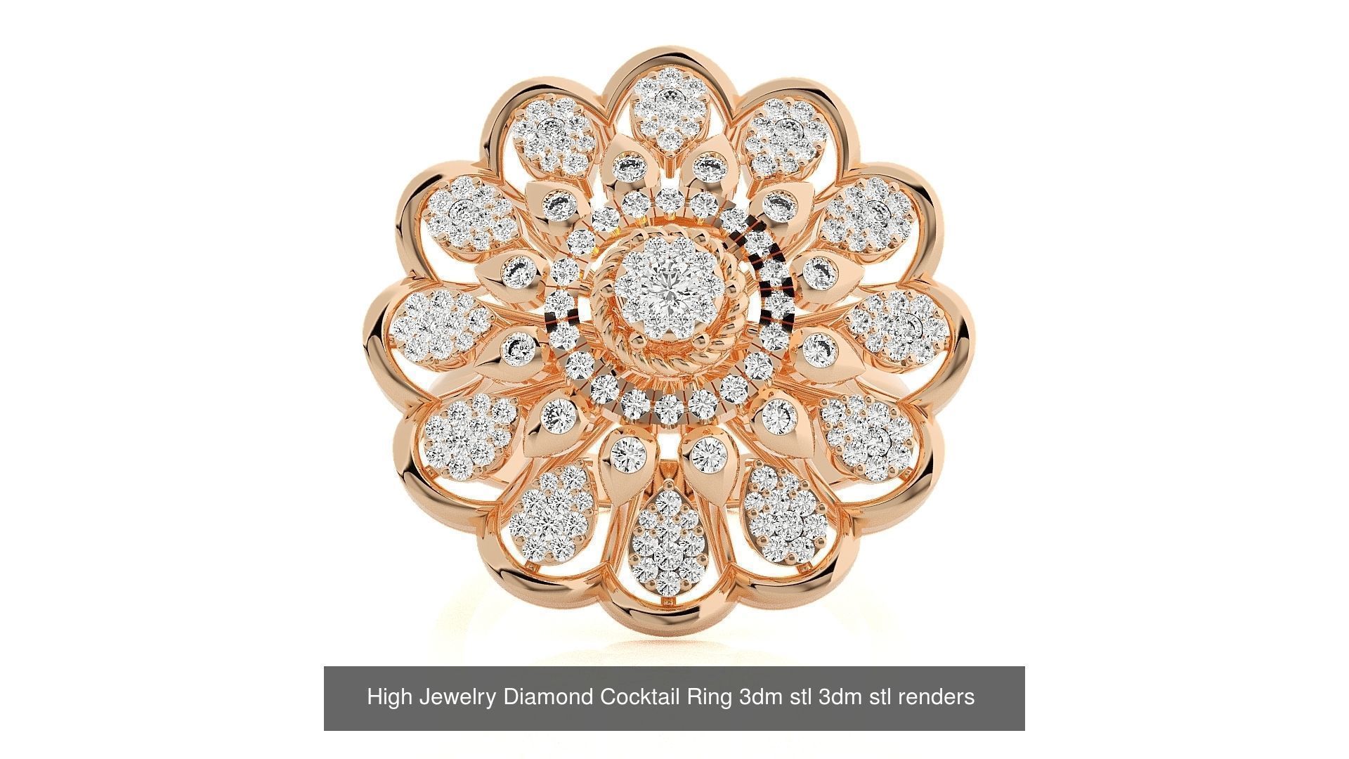 143 High Jewelry Diamond Italian Cocktail Rings 3dm stl renders 3D Model Collection_151