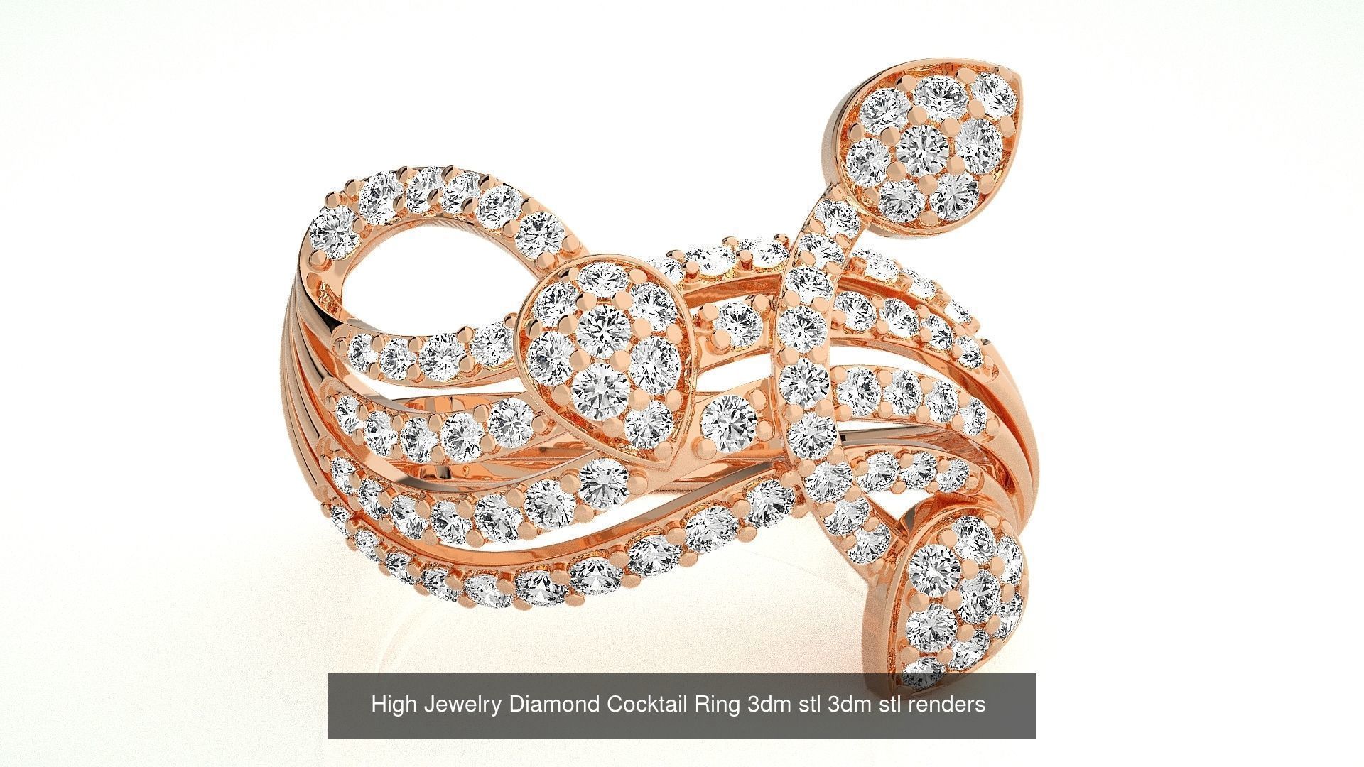 143 High Jewelry Diamond Italian Cocktail Rings 3dm stl renders 3D Model Collection_40