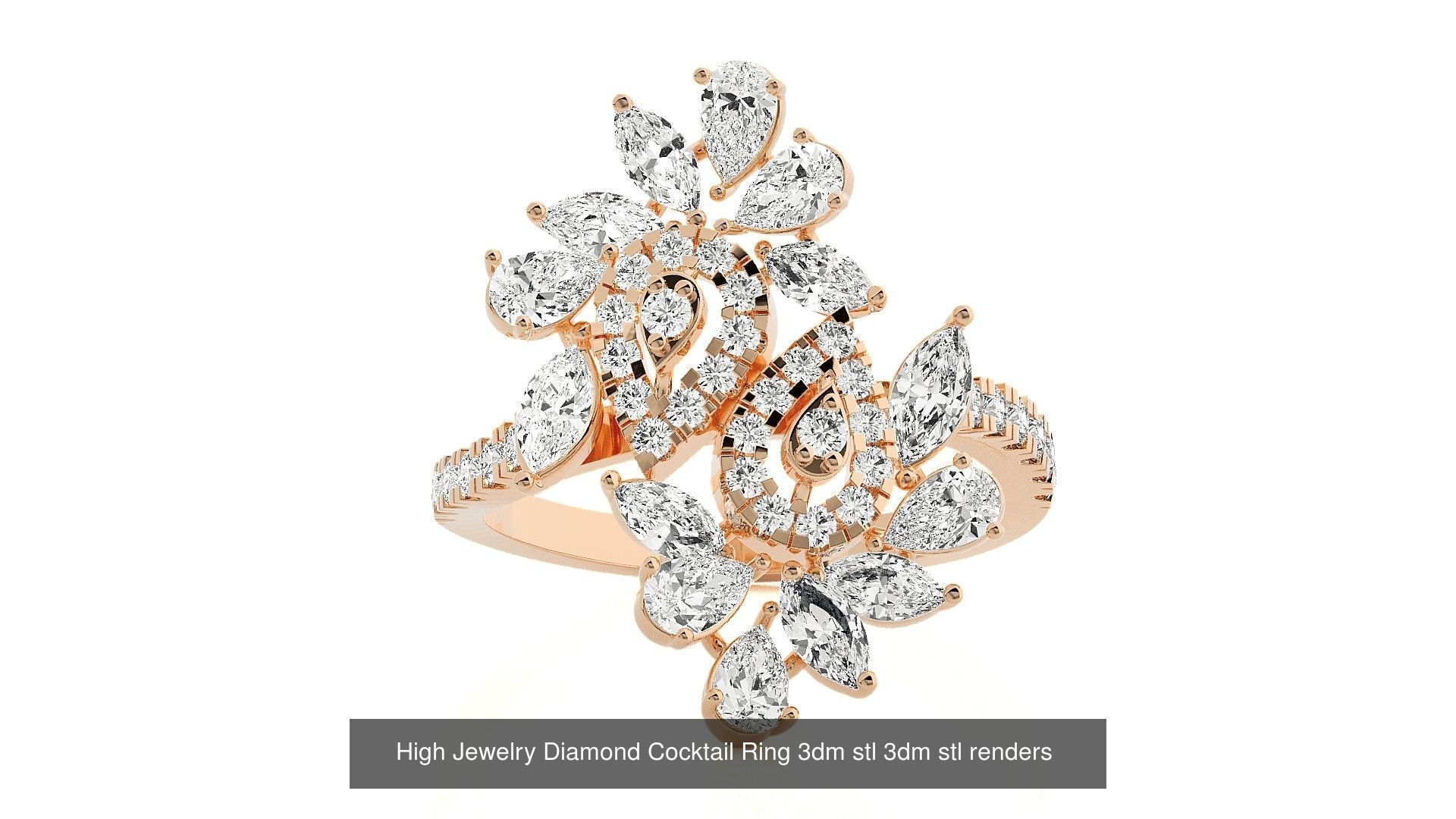 143 High Jewelry Diamond Italian Cocktail Rings 3dm stl renders 3D Model Collection_124