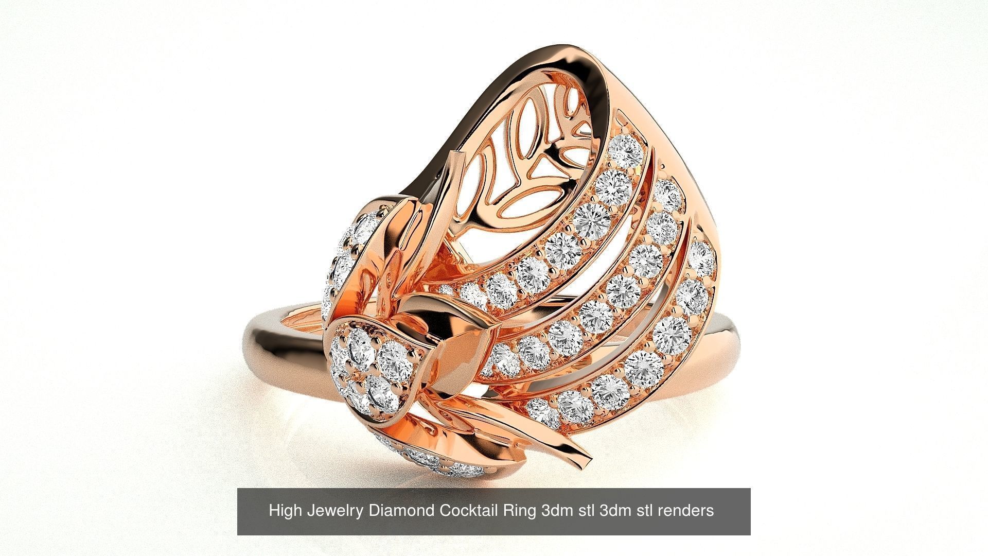 143 High Jewelry Diamond Italian Cocktail Rings 3dm stl renders 3D Model Collection_53