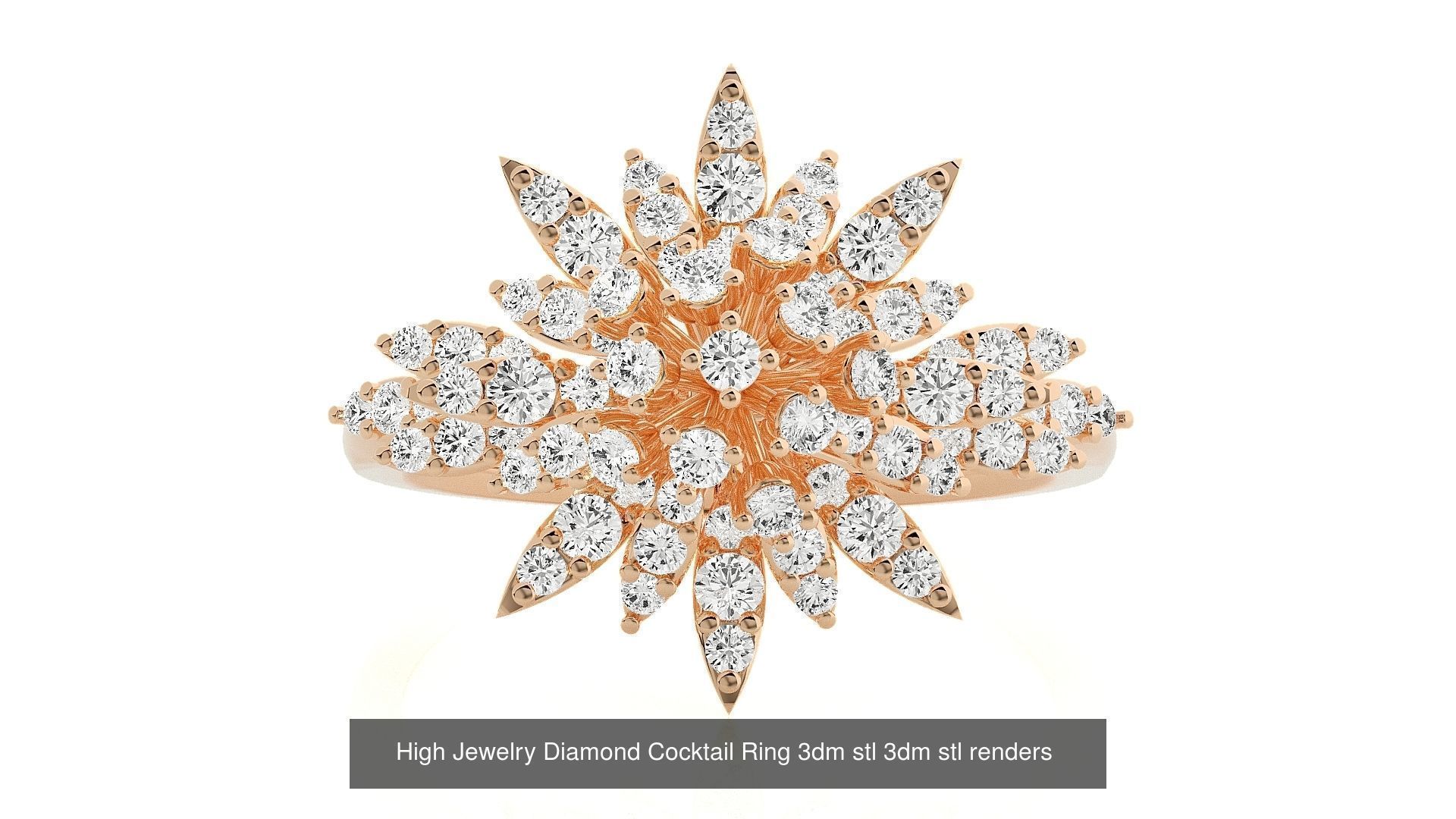 143 High Jewelry Diamond Italian Cocktail Rings 3dm stl renders 3D Model Collection_17