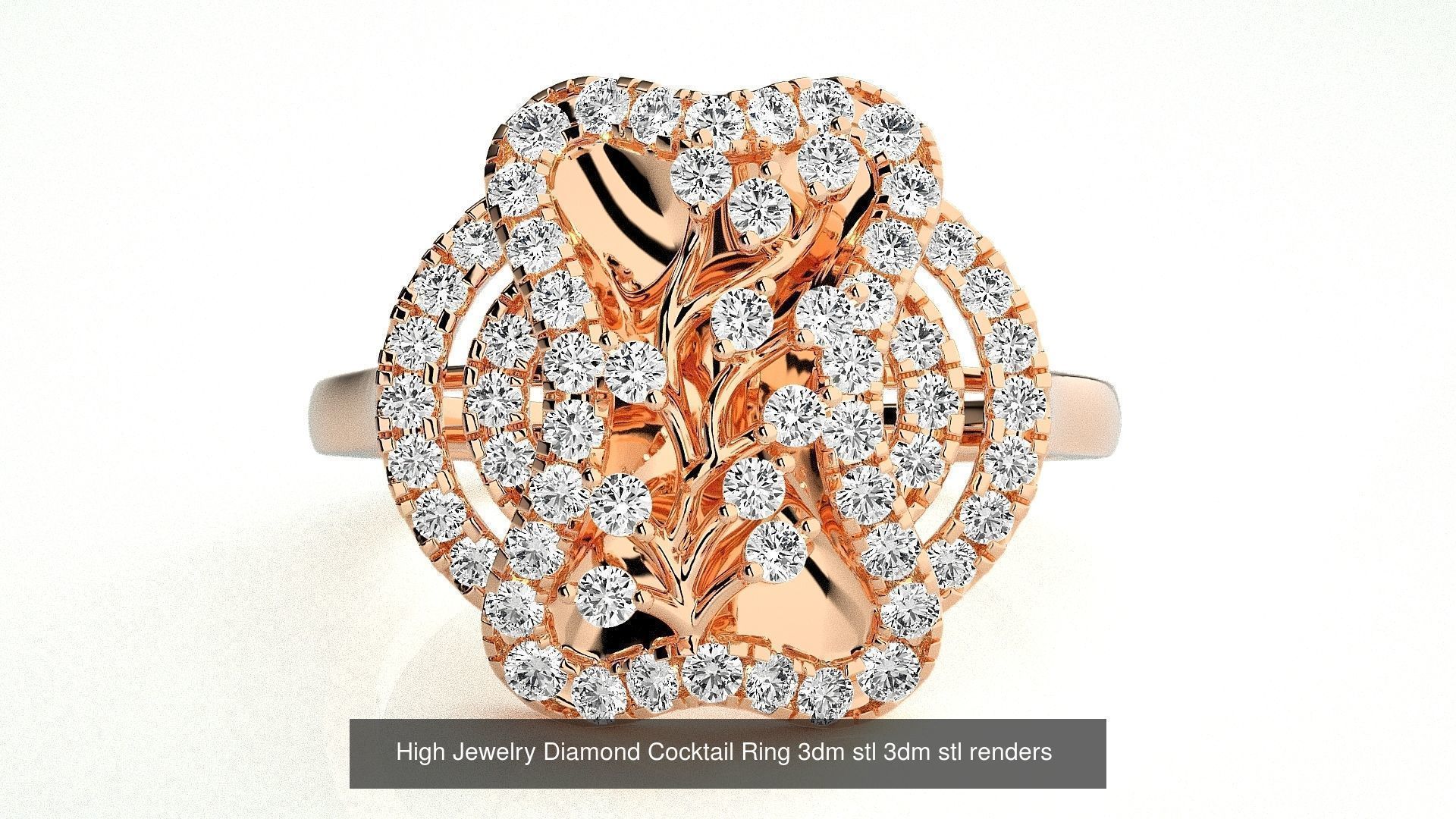 143 High Jewelry Diamond Italian Cocktail Rings 3dm stl renders 3D Model Collection_73