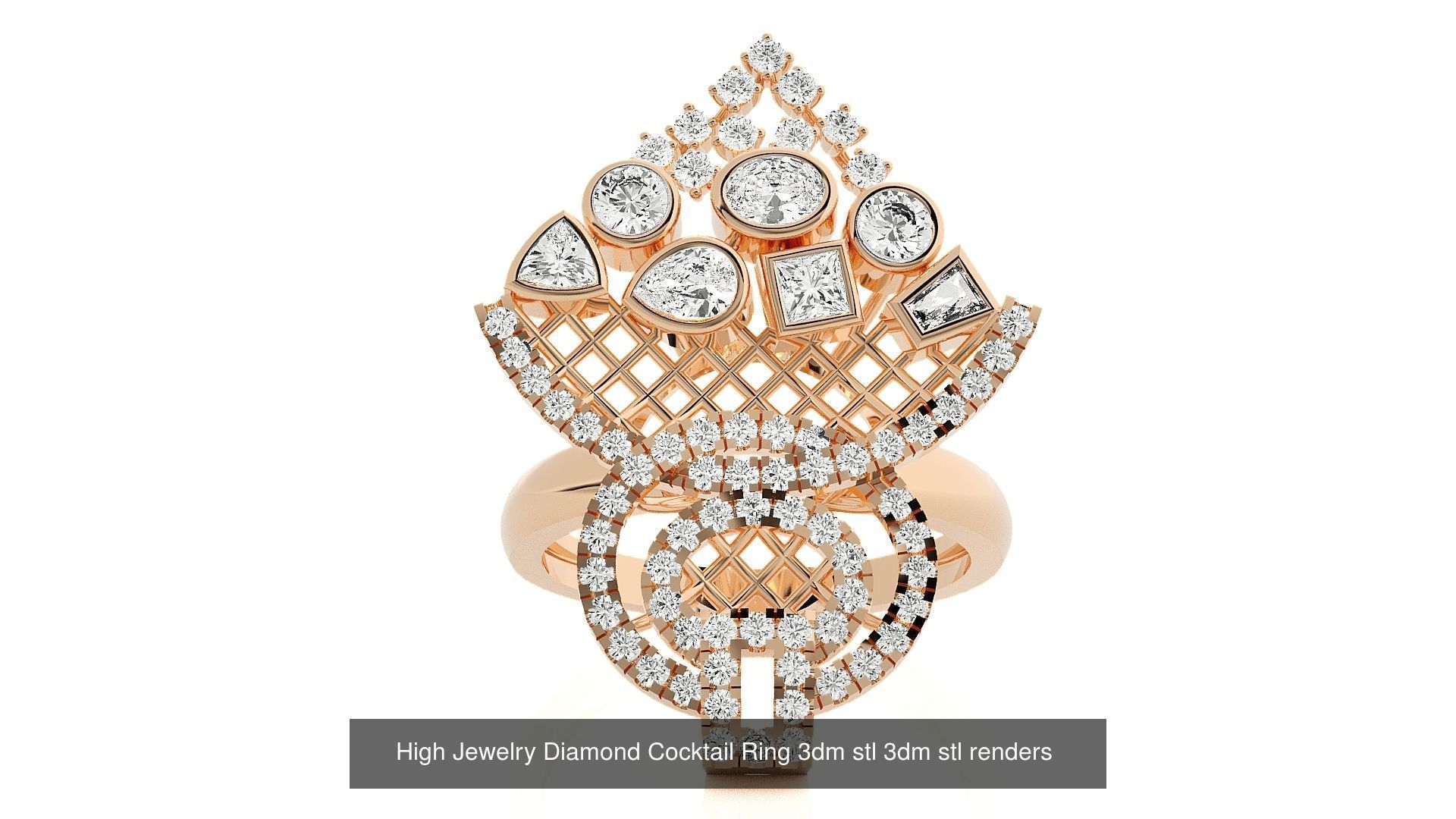 143 High Jewelry Diamond Italian Cocktail Rings 3dm stl renders 3D Model Collection_115