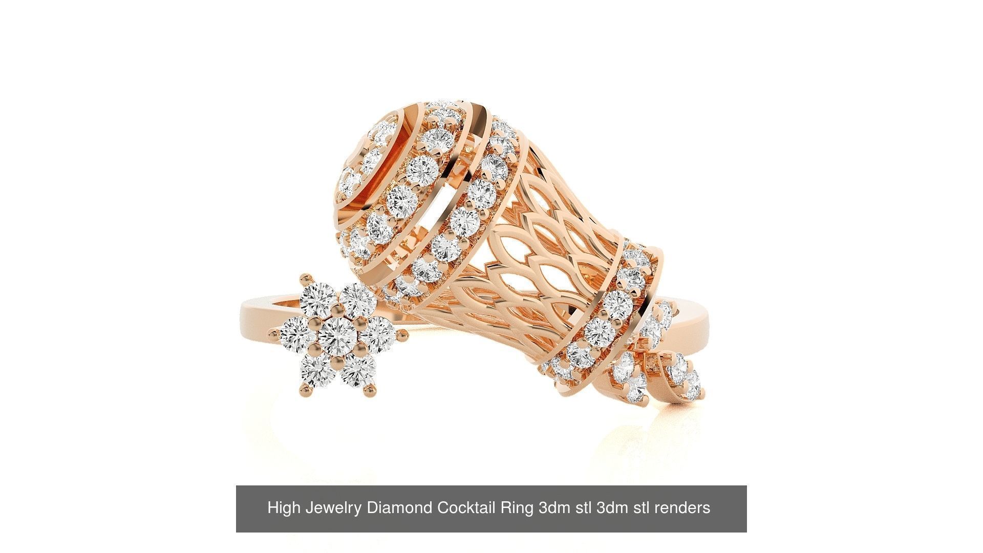 143 High Jewelry Diamond Italian Cocktail Rings 3dm stl renders 3D Model Collection_24