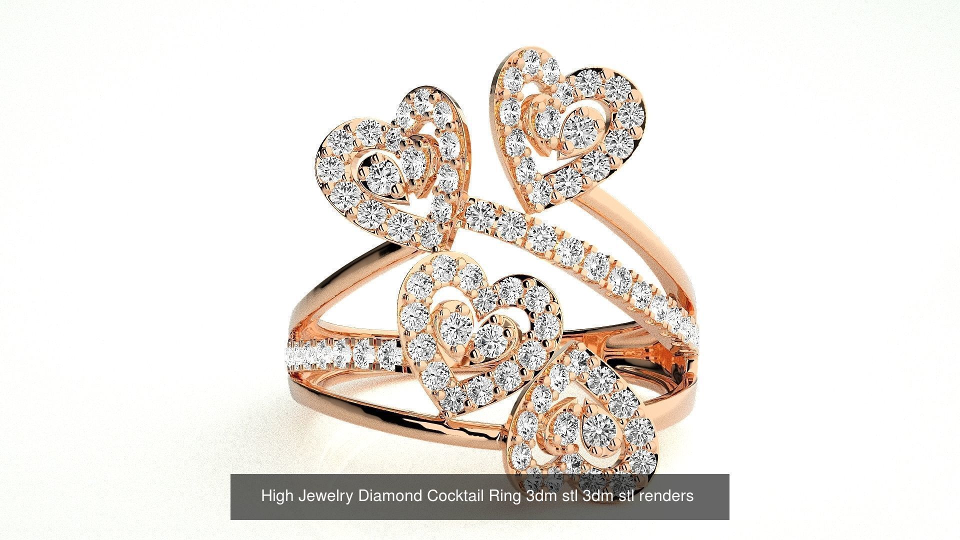 143 High Jewelry Diamond Italian Cocktail Rings 3dm stl renders 3D Model Collection_68