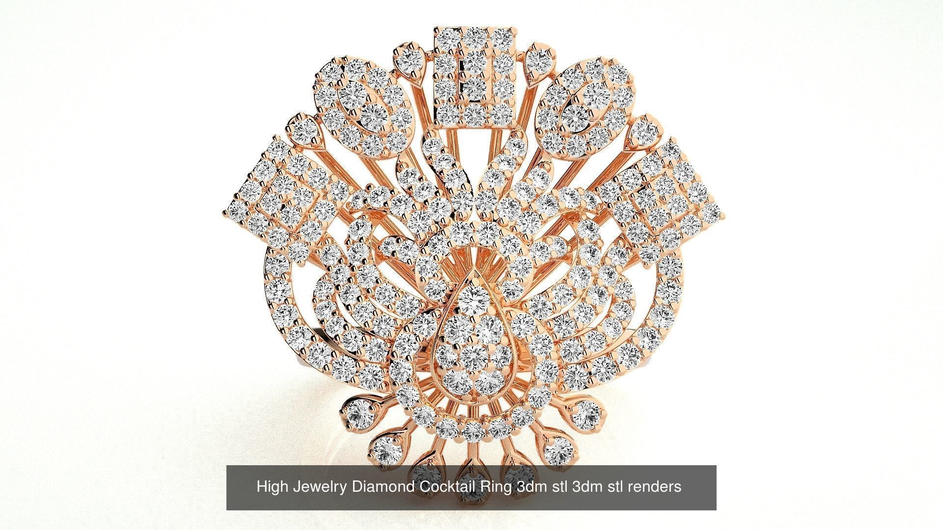 143 High Jewelry Diamond Italian Cocktail Rings 3dm stl renders 3D Model Collection_83