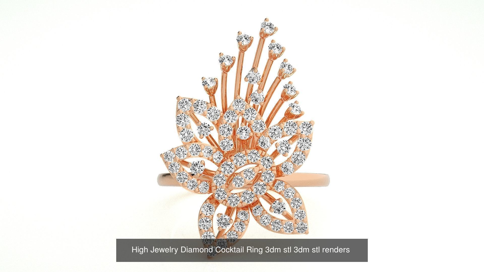 143 High Jewelry Diamond Italian Cocktail Rings 3dm stl renders 3D Model Collection_75