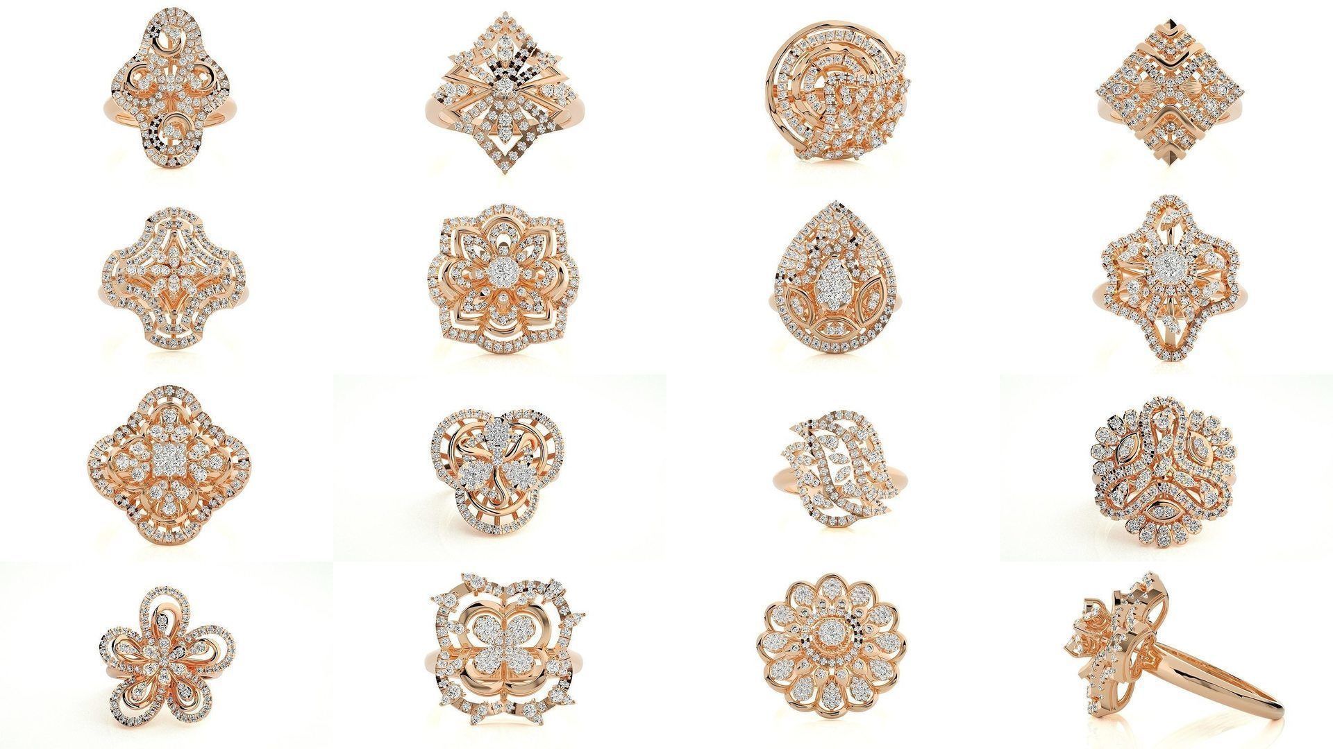 143 High Jewelry Diamond Italian Cocktail Rings 3dm stl renders 3D Model Collection_4
