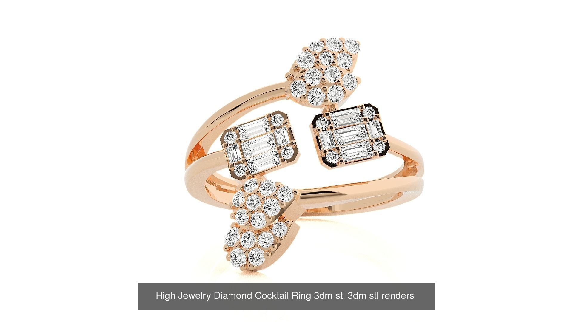 143 High Jewelry Diamond Italian Cocktail Rings 3dm stl renders 3D Model Collection_127