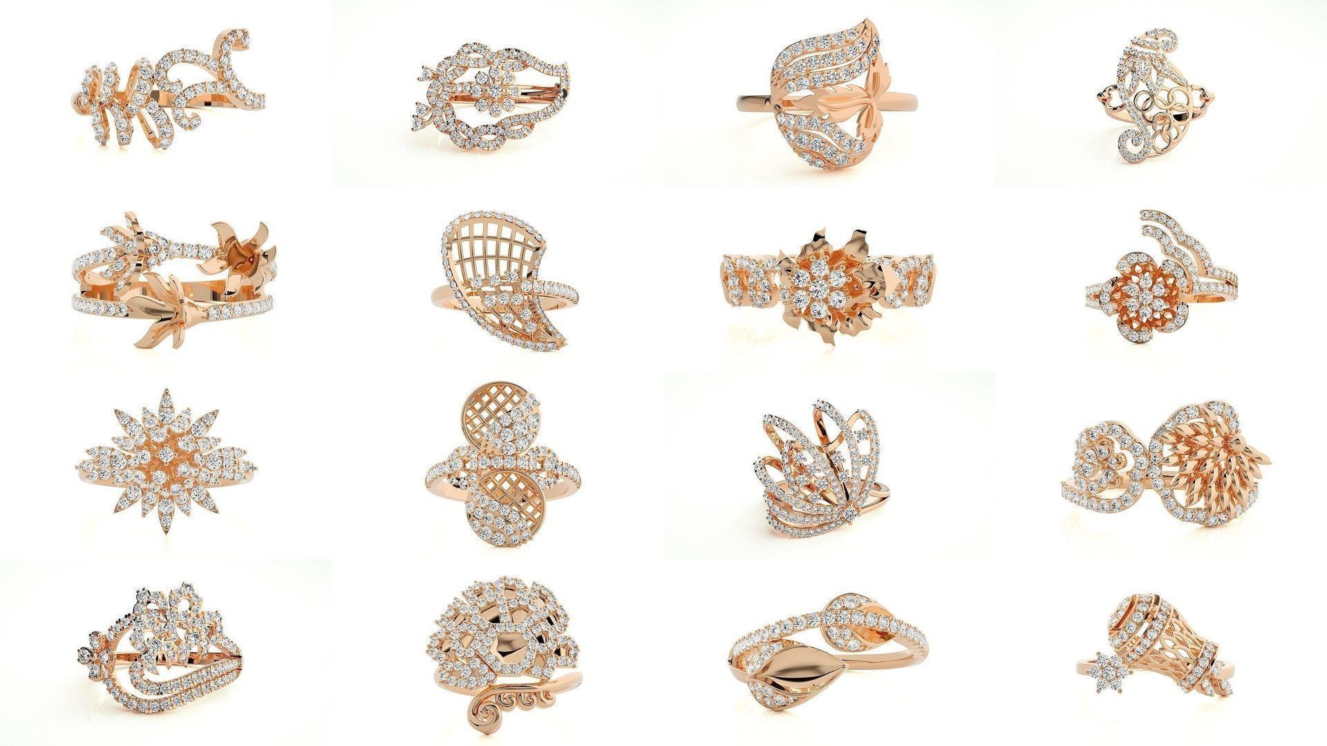 143 High Jewelry Diamond Italian Cocktail Rings 3dm stl renders 3D Model Collection_6