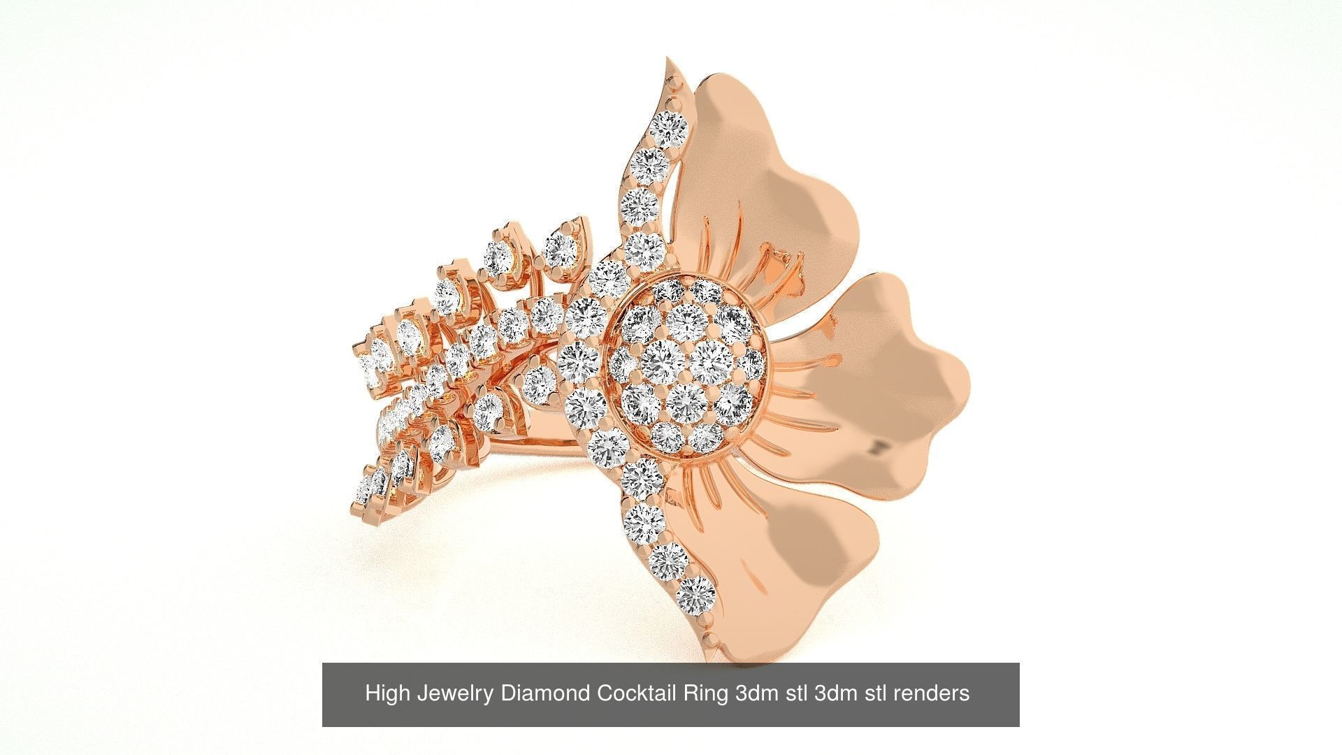 143 High Jewelry Diamond Italian Cocktail Rings 3dm stl renders 3D Model Collection_28