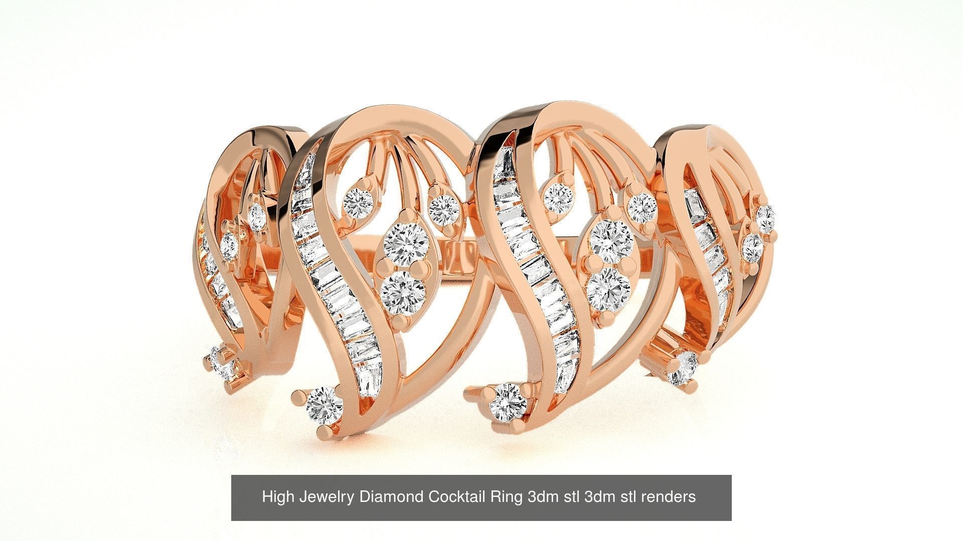 143 High Jewelry Diamond Italian Cocktail Rings 3dm stl renders 3D Model Collection_119
