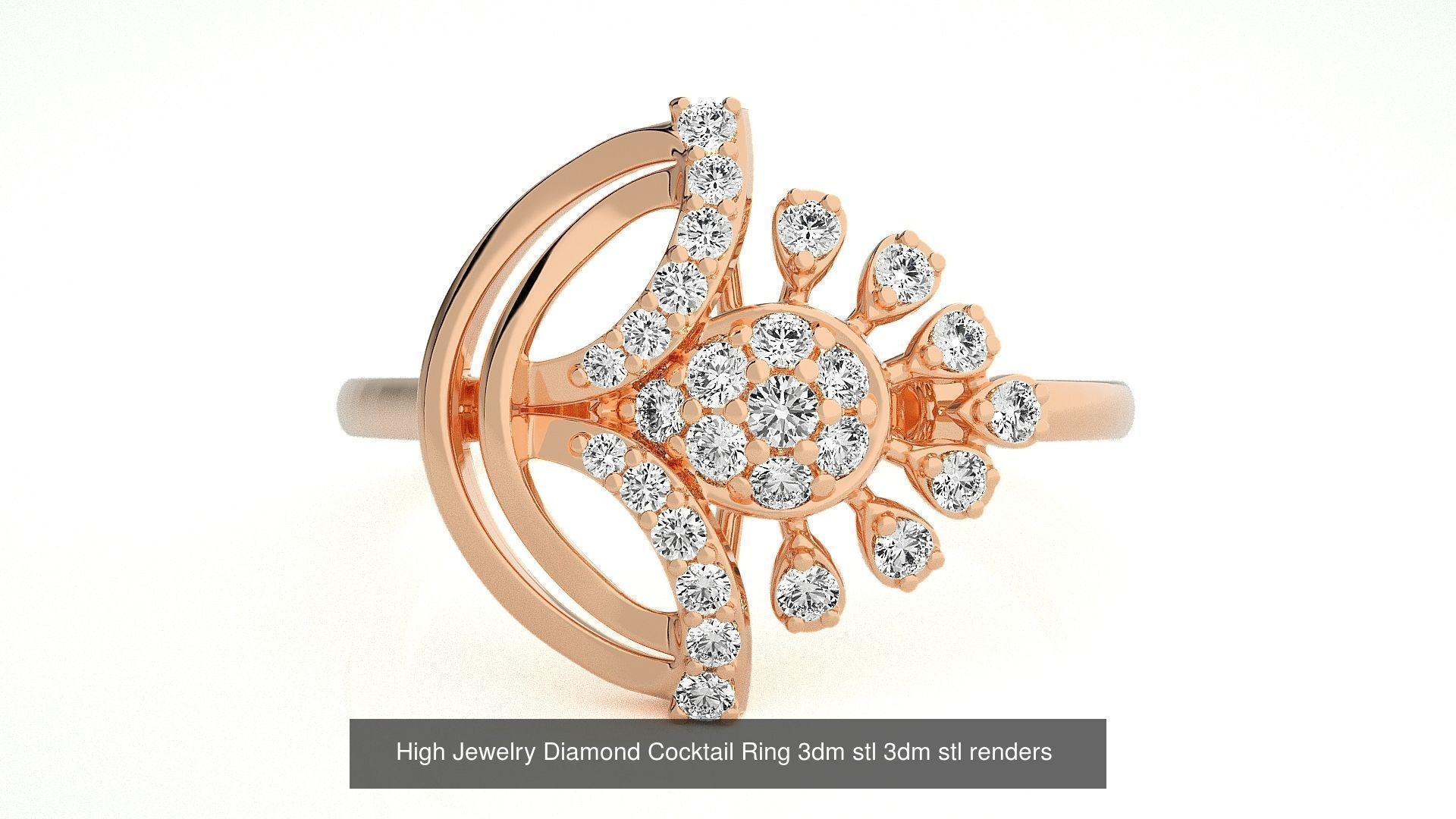 143 High Jewelry Diamond Italian Cocktail Rings 3dm stl renders 3D Model Collection_48