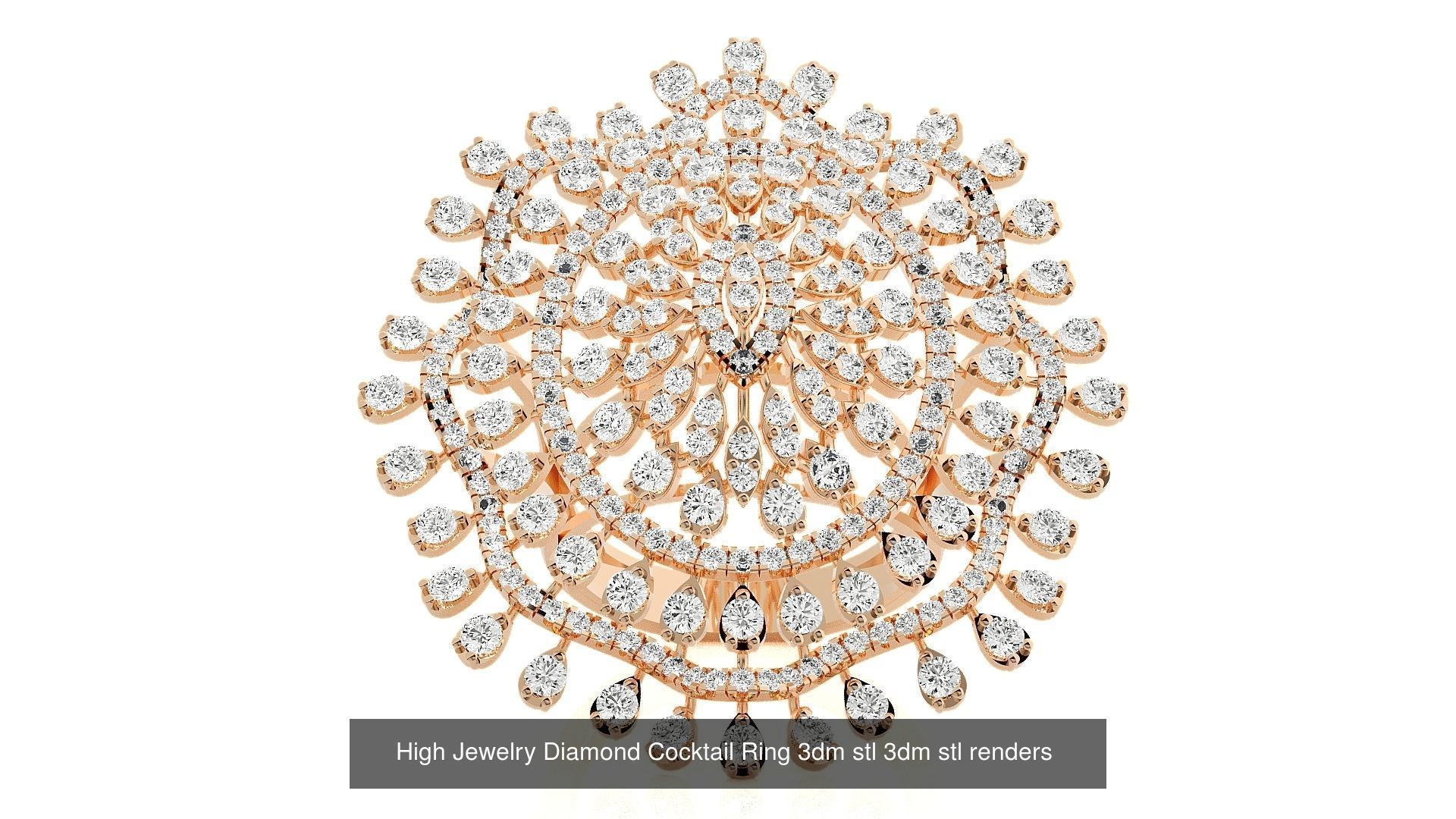 143 High Jewelry Diamond Italian Cocktail Rings 3dm stl renders 3D Model Collection_106