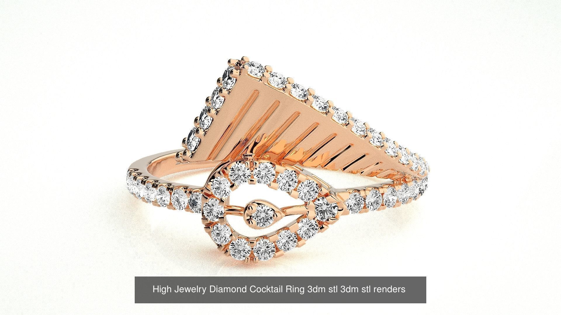 143 High Jewelry Diamond Italian Cocktail Rings 3dm stl renders 3D Model Collection_34