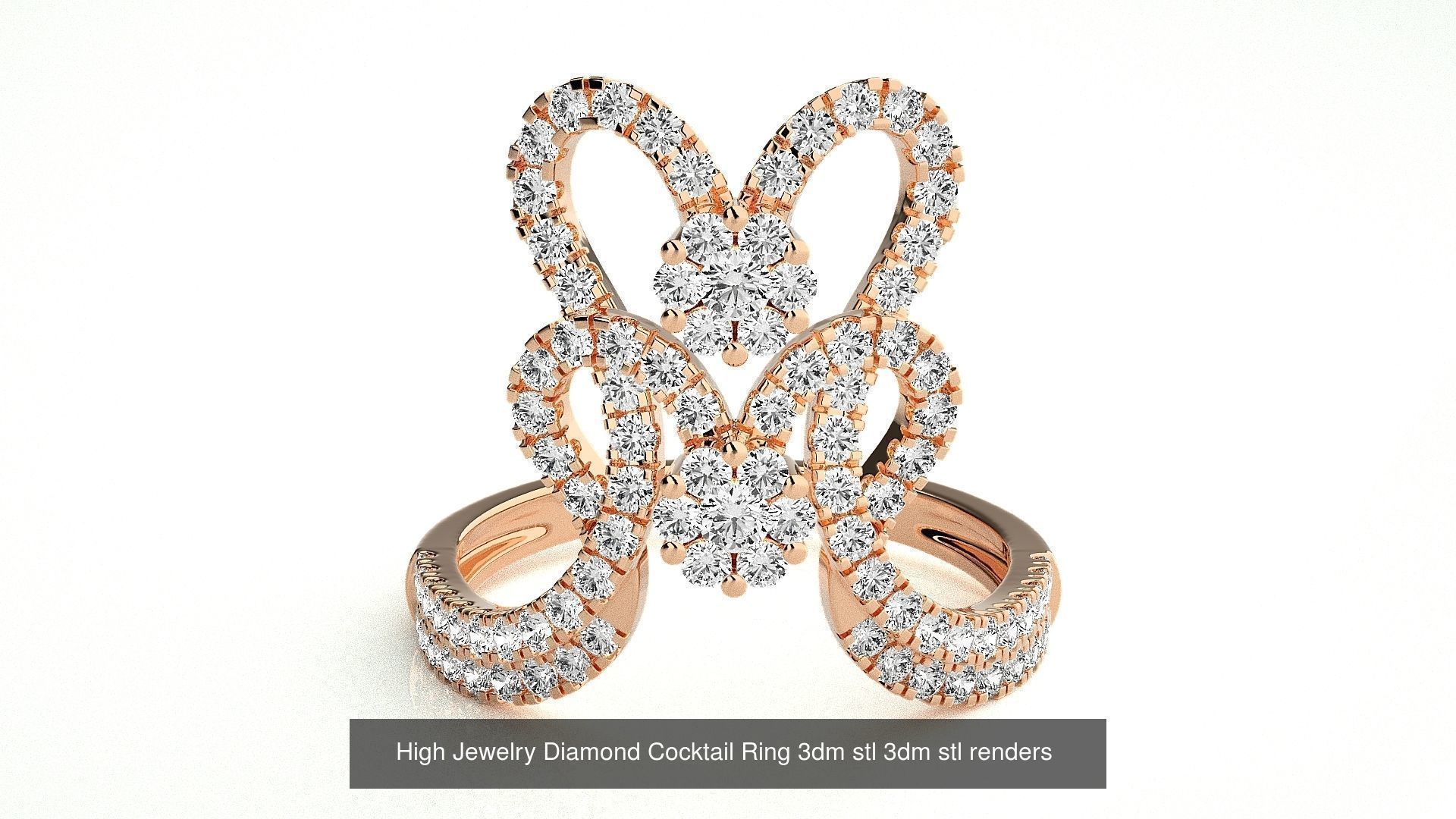 143 High Jewelry Diamond Italian Cocktail Rings 3dm stl renders 3D Model Collection_77