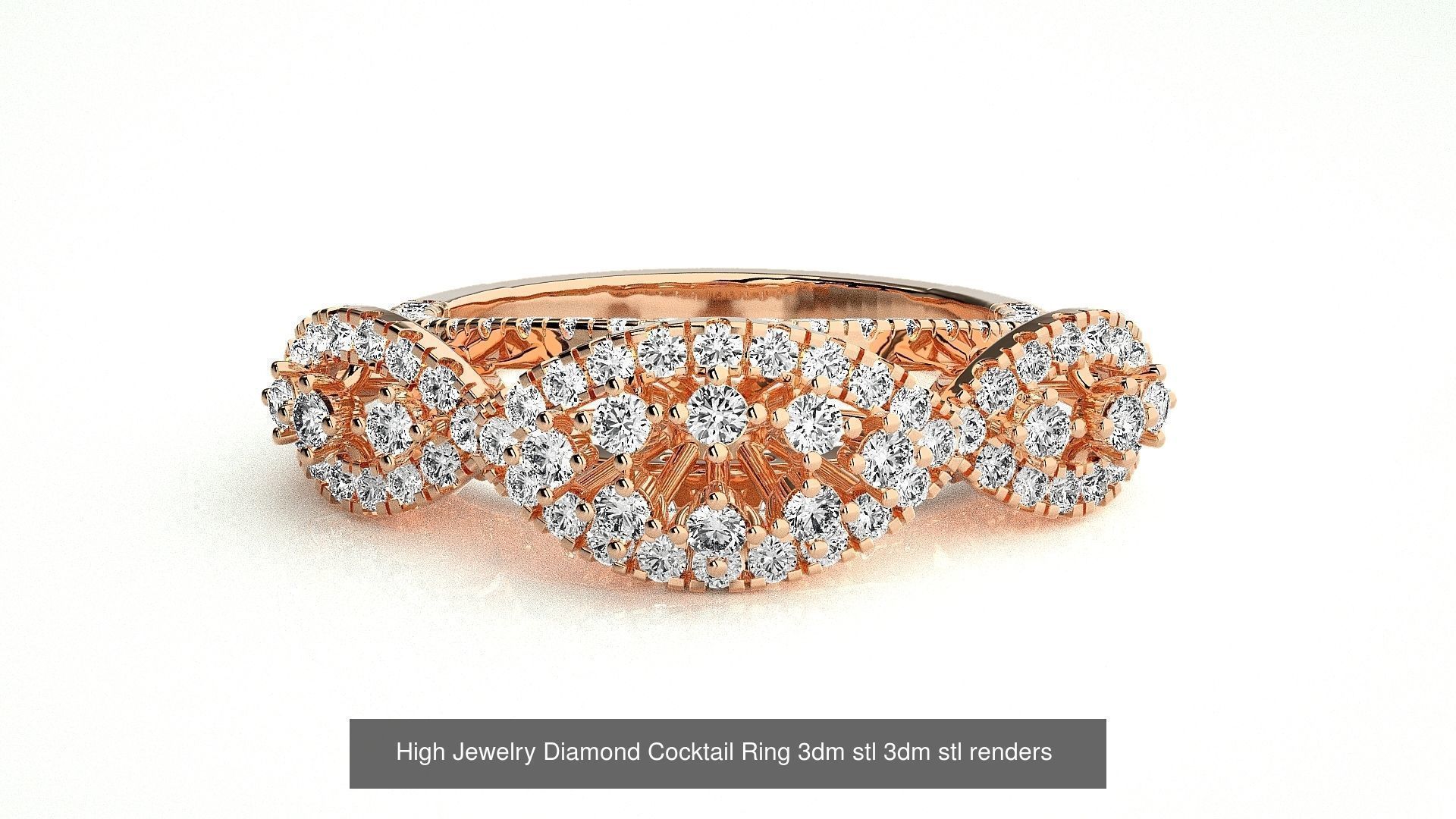 143 High Jewelry Diamond Italian Cocktail Rings 3dm stl renders 3D Model Collection_123