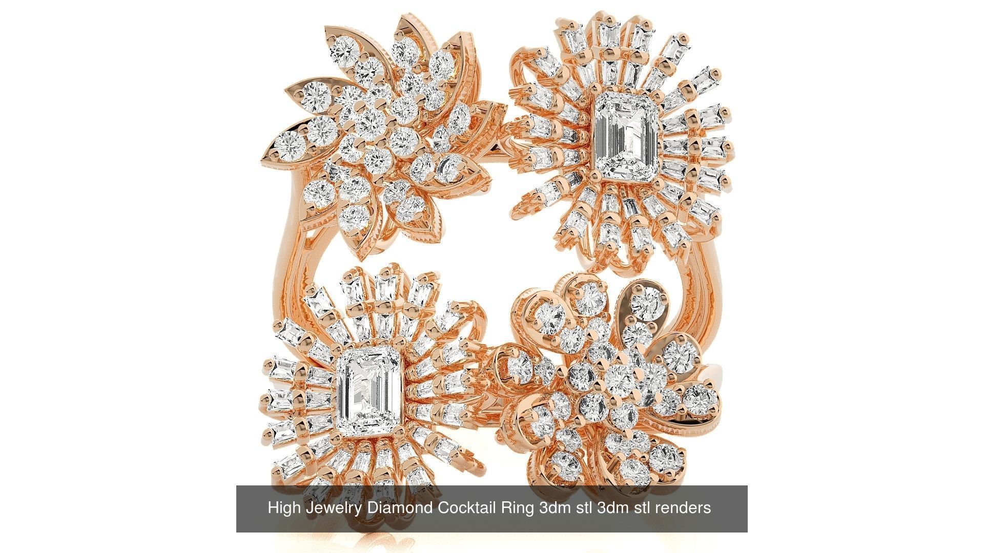 143 High Jewelry Diamond Italian Cocktail Rings 3dm stl renders 3D Model Collection_120