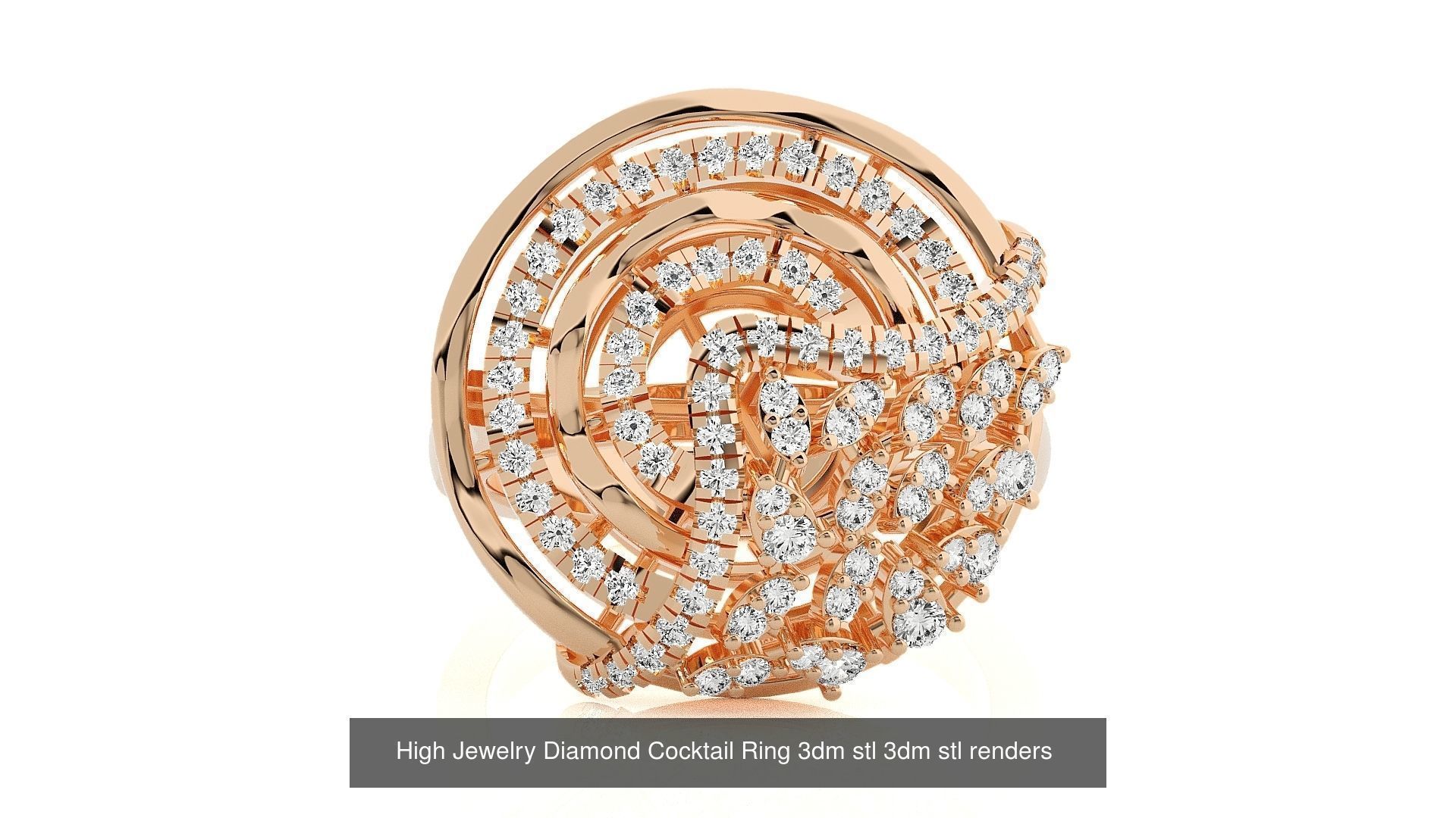 143 High Jewelry Diamond Italian Cocktail Rings 3dm stl renders 3D Model Collection_139