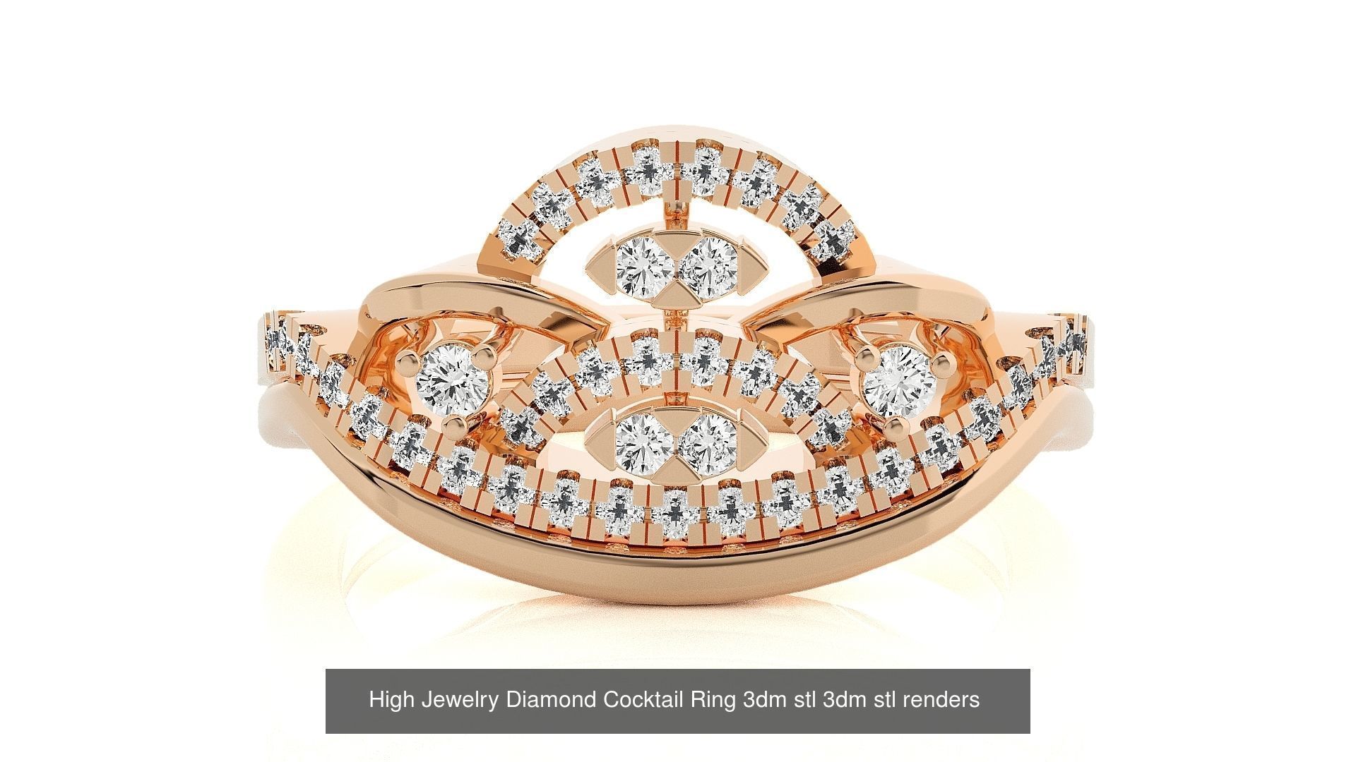 143 High Jewelry Diamond Italian Cocktail Rings 3dm stl renders 3D Model Collection_136