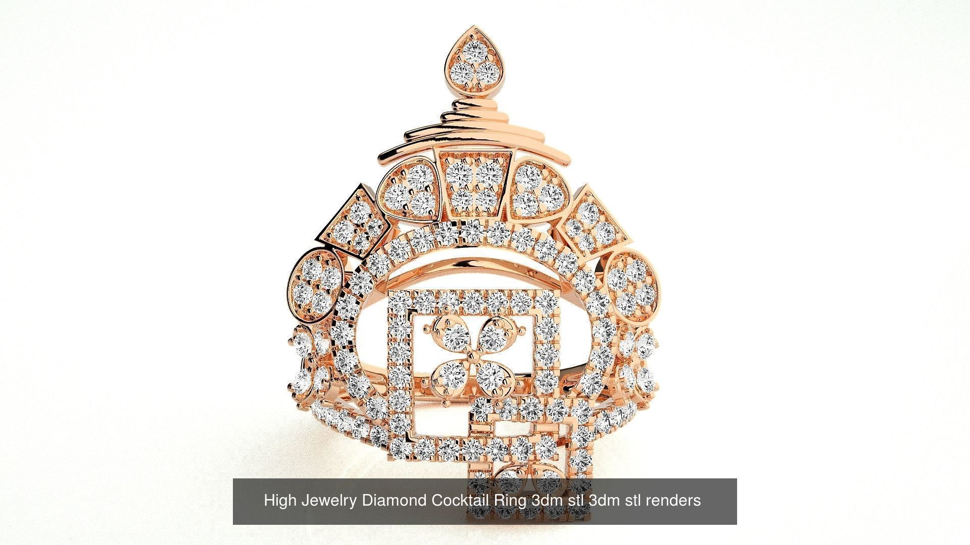 143 High Jewelry Diamond Italian Cocktail Rings 3dm stl renders 3D Model Collection_86