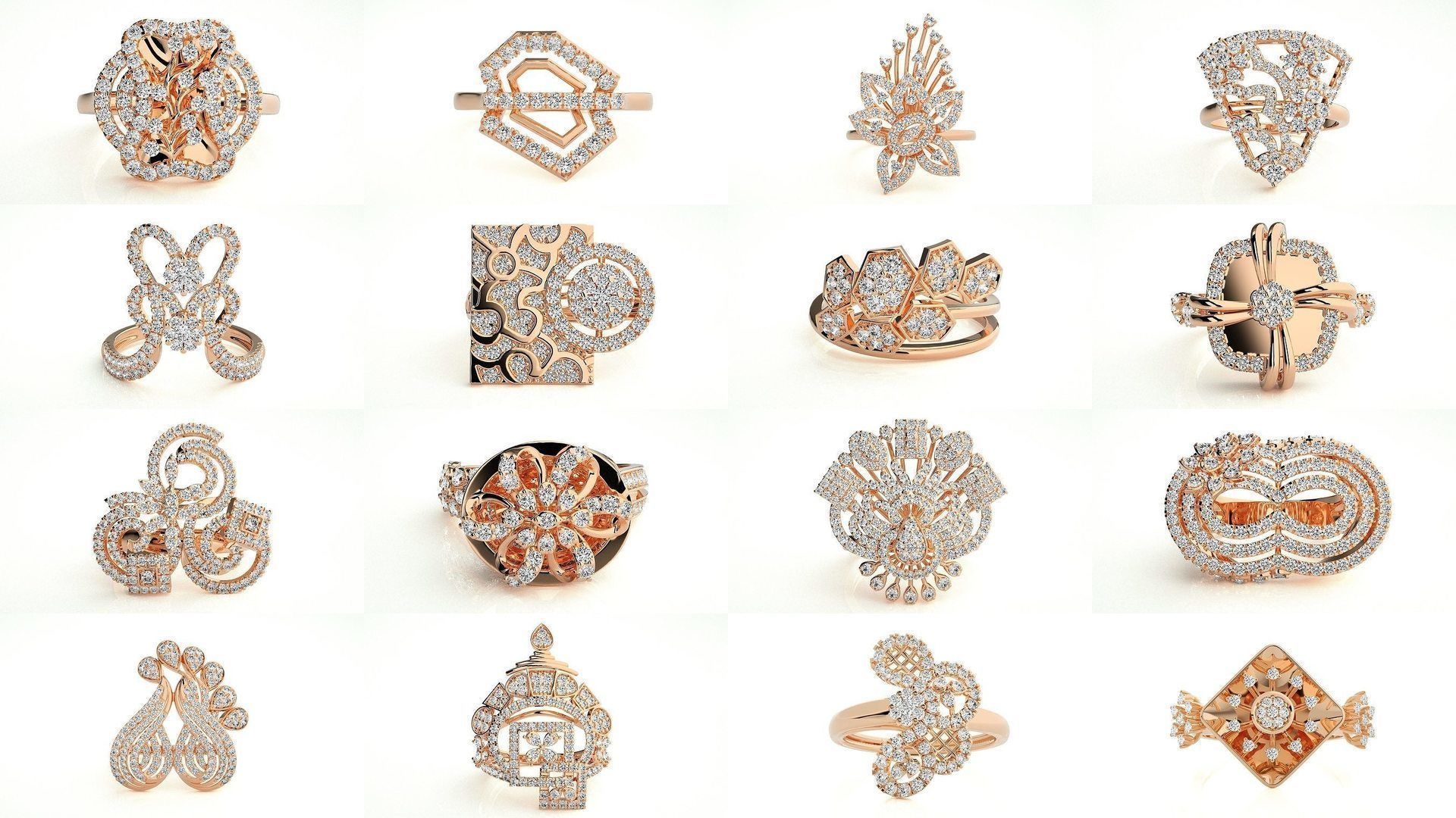 143 High Jewelry Diamond Italian Cocktail Rings 3dm stl renders 3D Model Collection_3