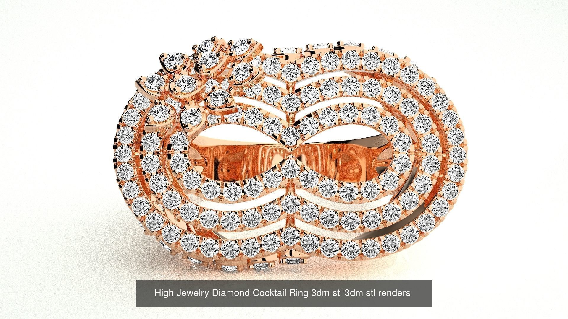 143 High Jewelry Diamond Italian Cocktail Rings 3dm stl renders 3D Model Collection_84