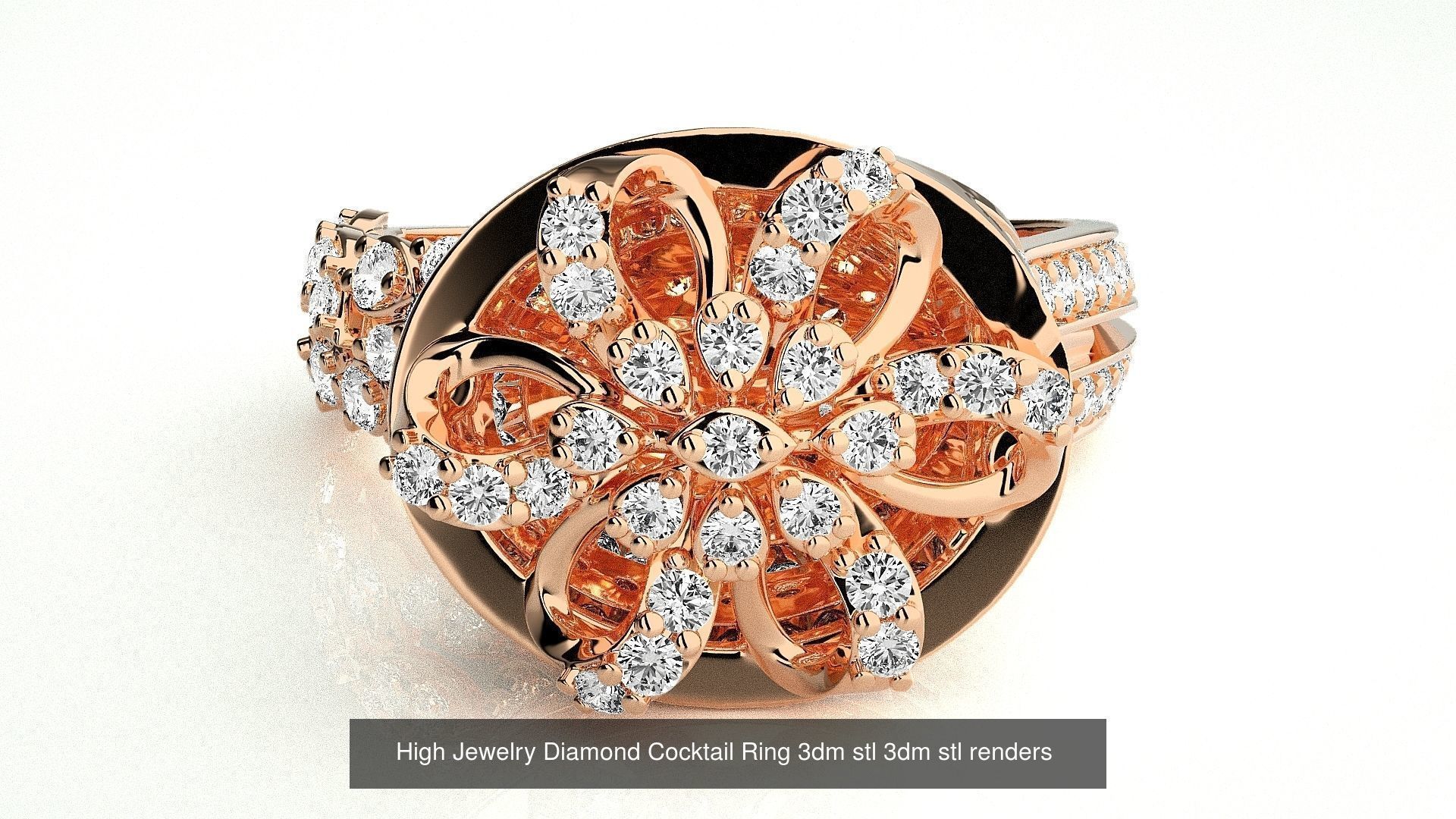 143 High Jewelry Diamond Italian Cocktail Rings 3dm stl renders 3D Model Collection_82