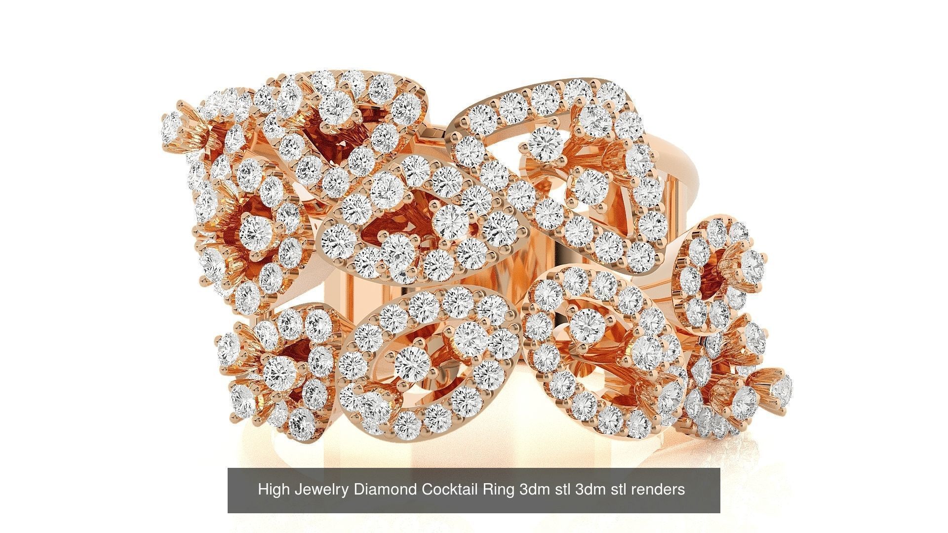 143 High Jewelry Diamond Italian Cocktail Rings 3dm stl renders 3D Model Collection_94