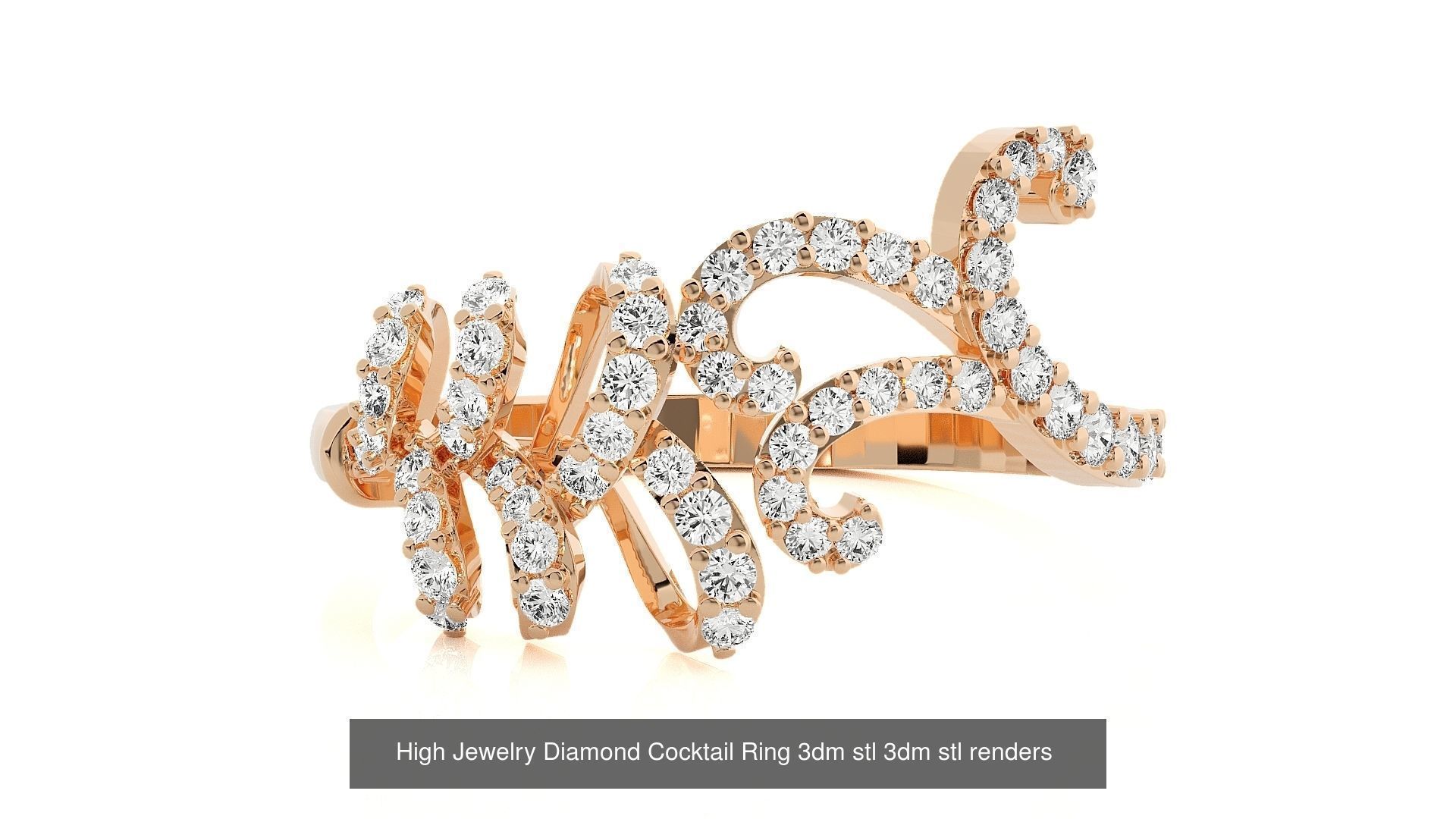 143 High Jewelry Diamond Italian Cocktail Rings 3dm stl renders 3D Model Collection_9