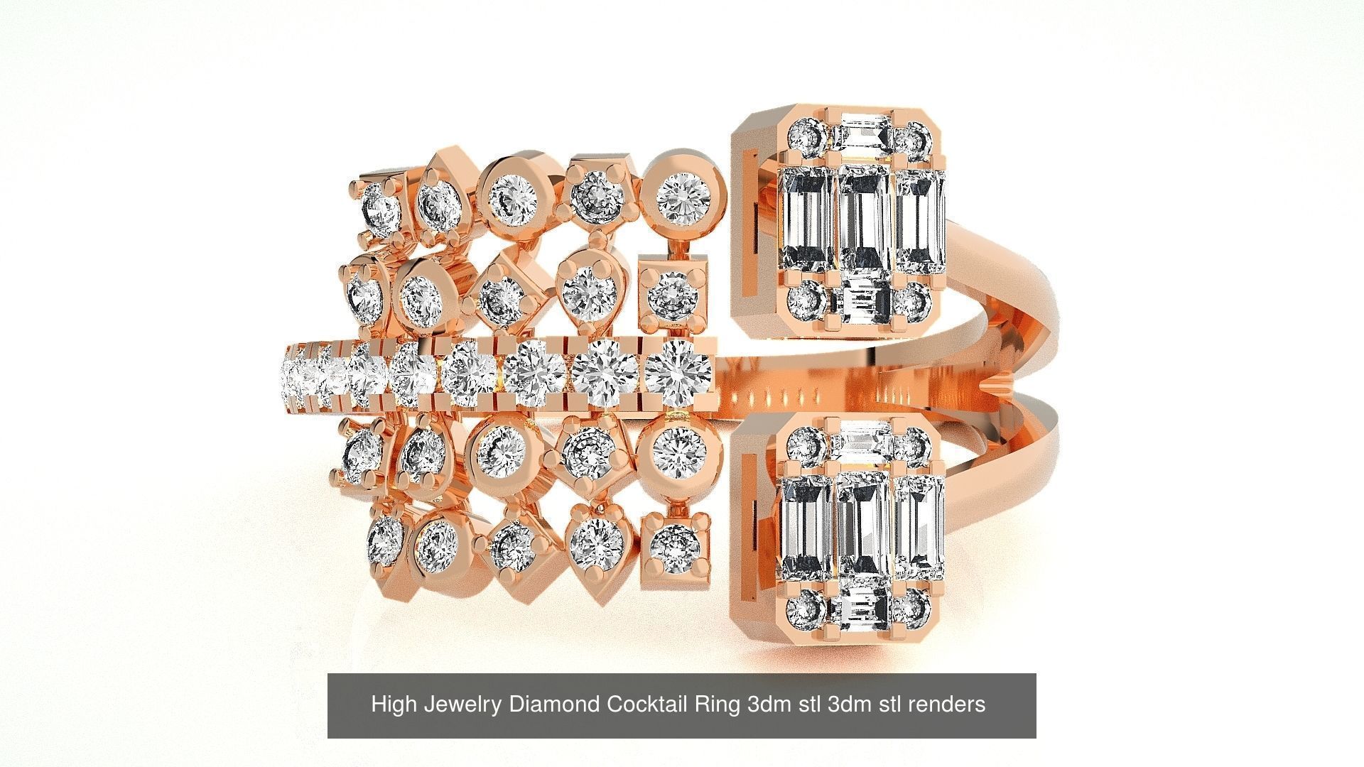 143 High Jewelry Diamond Italian Cocktail Rings 3dm stl renders 3D Model Collection_129