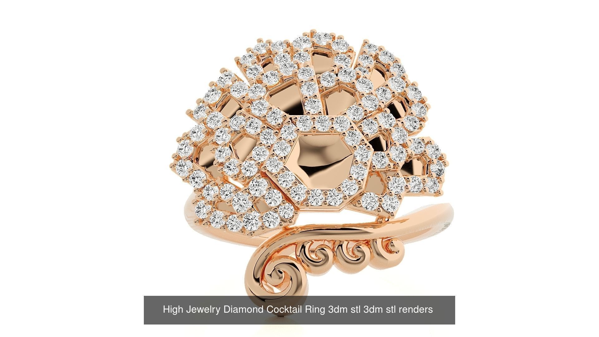 143 High Jewelry Diamond Italian Cocktail Rings 3dm stl renders 3D Model Collection_22