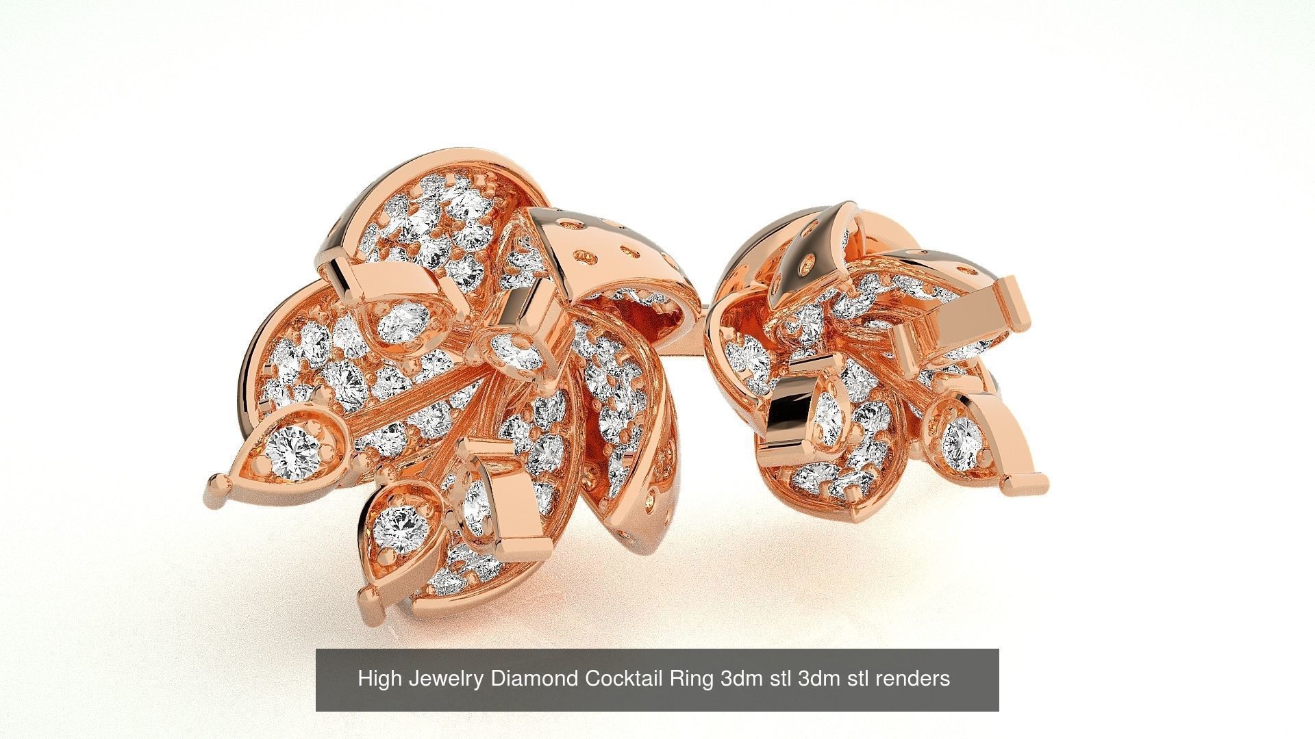 143 High Jewelry Diamond Italian Cocktail Rings 3dm stl renders 3D Model Collection_44