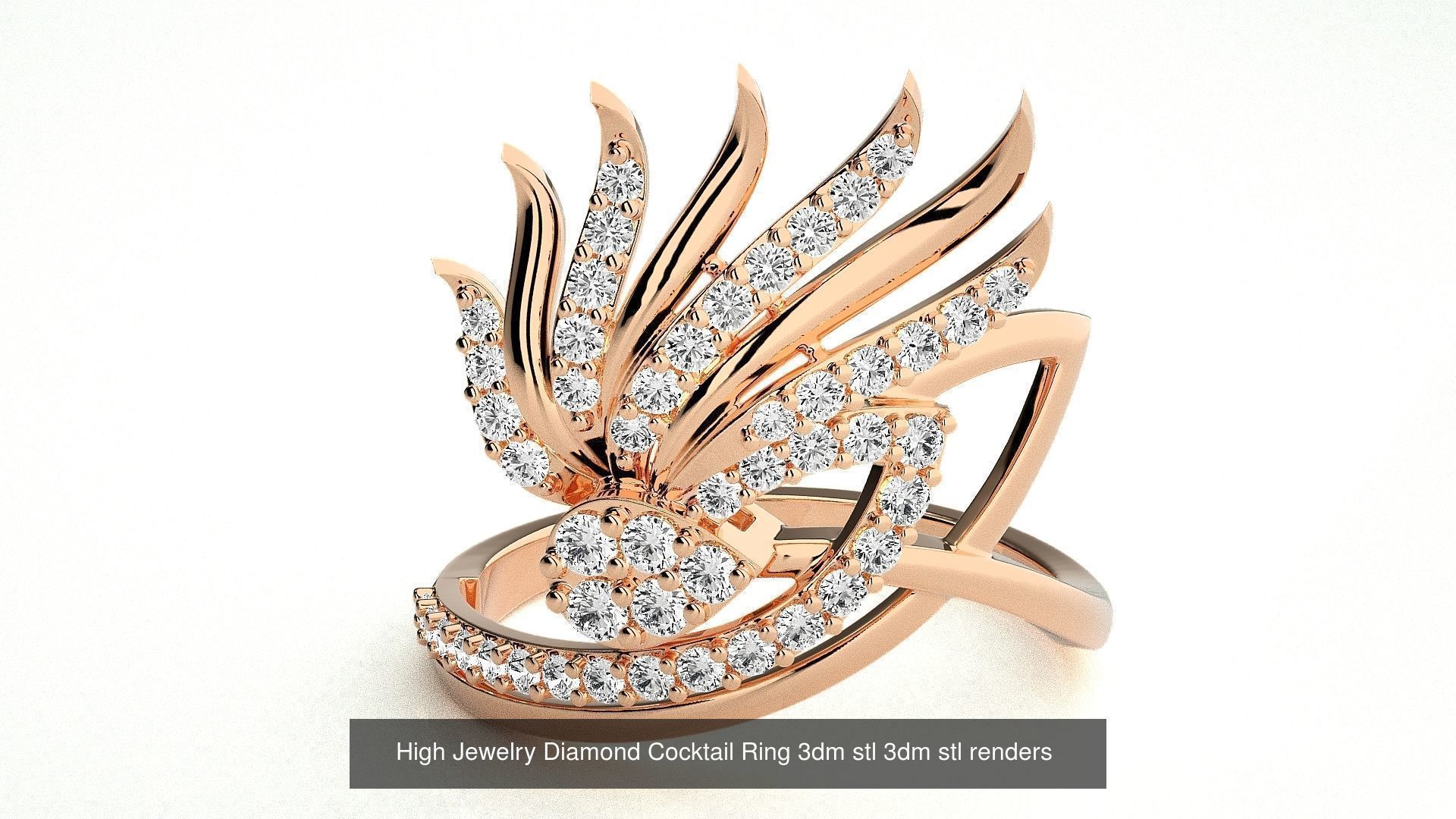 143 High Jewelry Diamond Italian Cocktail Rings 3dm stl renders 3D Model Collection_54