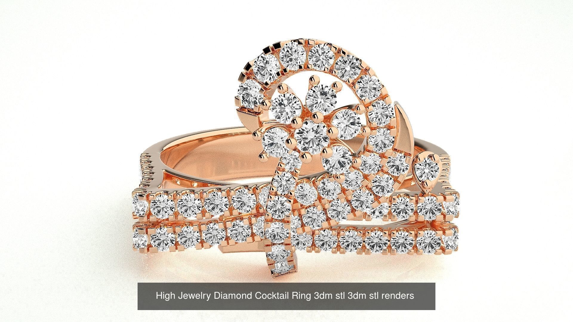 143 High Jewelry Diamond Italian Cocktail Rings 3dm stl renders 3D Model Collection_58