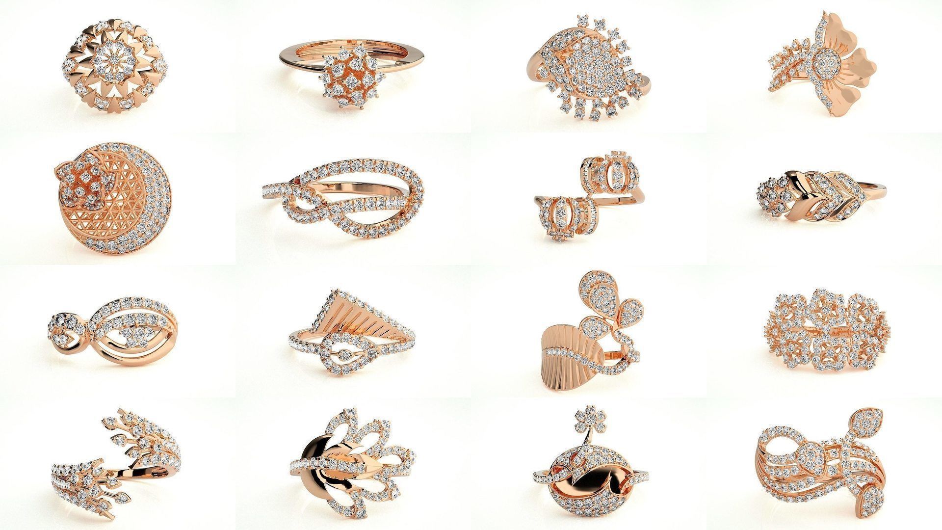 143 High Jewelry Diamond Italian Cocktail Rings 3dm stl renders 3D Model Collection_7