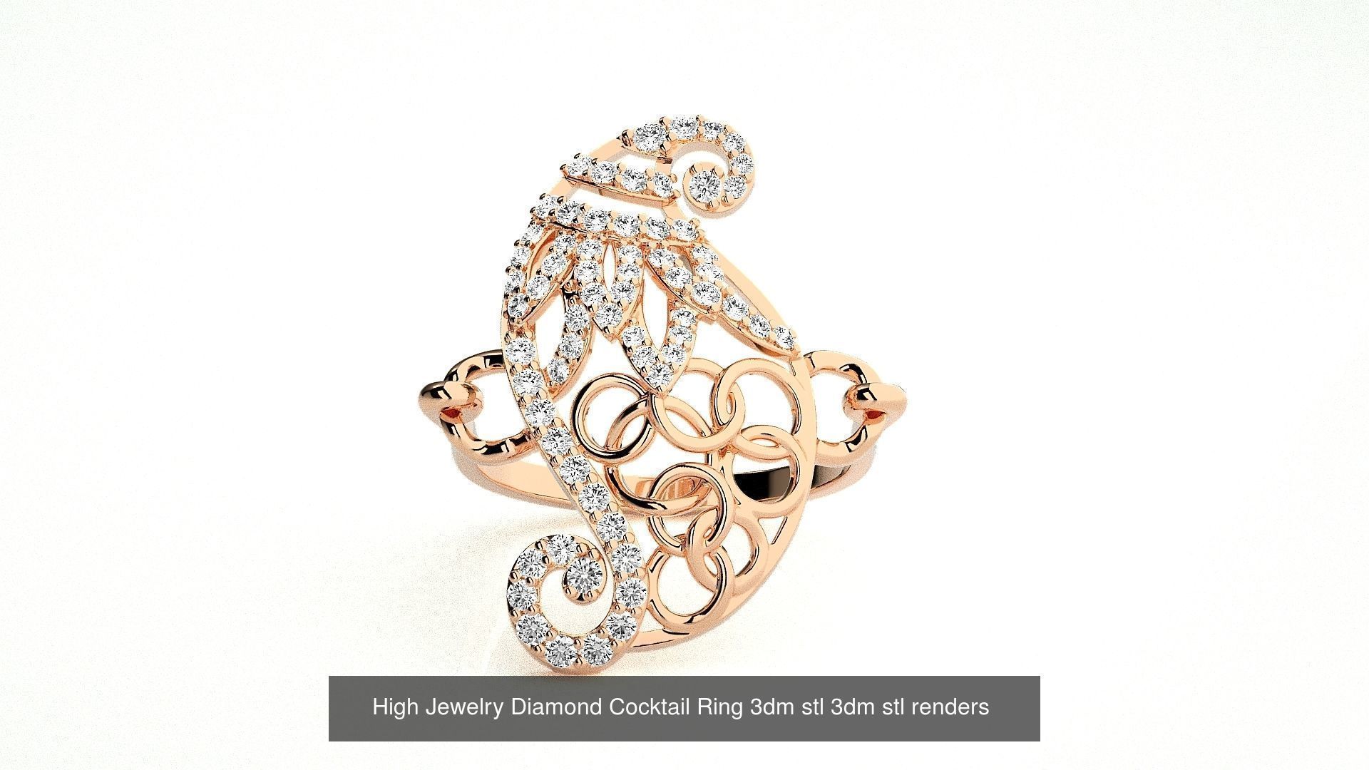 143 High Jewelry Diamond Italian Cocktail Rings 3dm stl renders 3D Model Collection_12