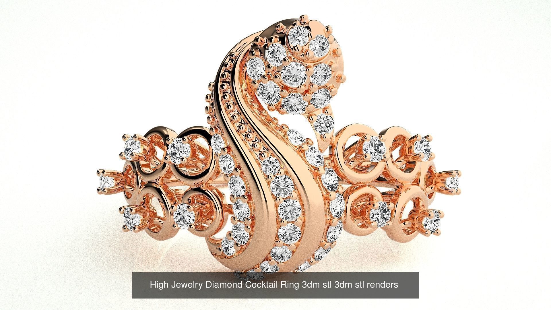 143 High Jewelry Diamond Italian Cocktail Rings 3dm stl renders 3D Model Collection_41