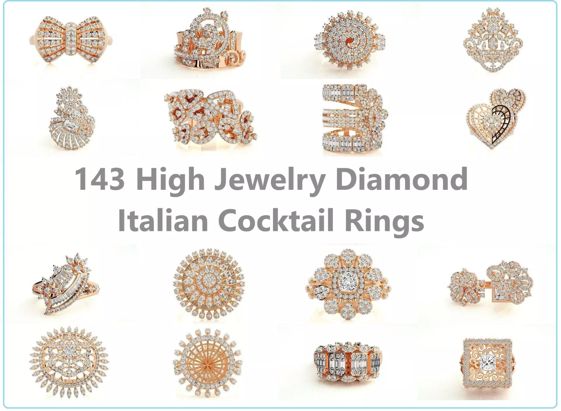 143 High Jewelry Diamond Italian Cocktail Rings 3dm stl renders 3D Model Collection_0
