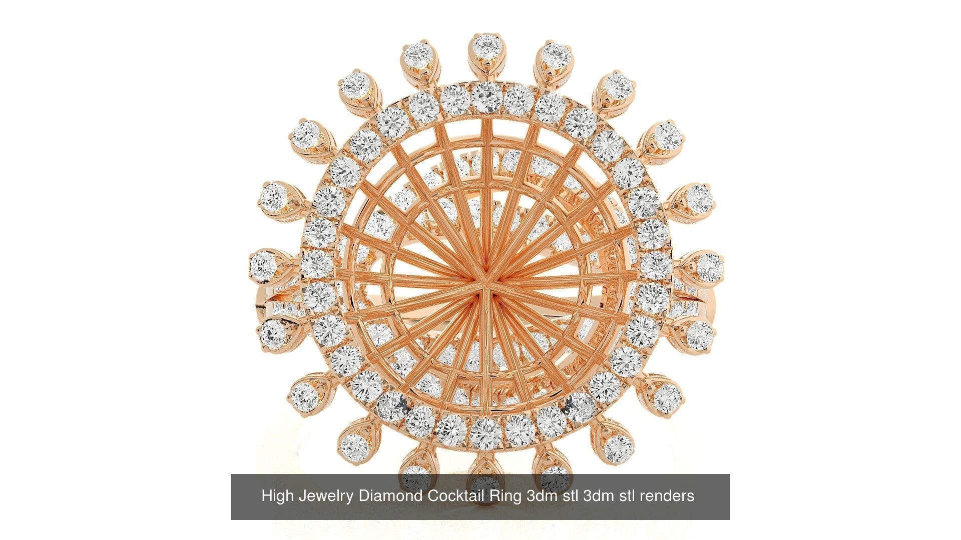 143 High Jewelry Diamond Italian Cocktail Rings 3dm stl renders 3D Model Collection_102