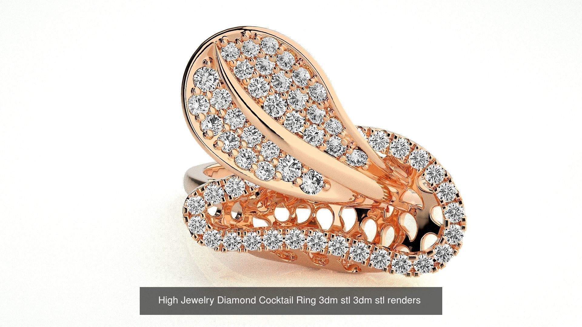 143 High Jewelry Diamond Italian Cocktail Rings 3dm stl renders 3D Model Collection_46