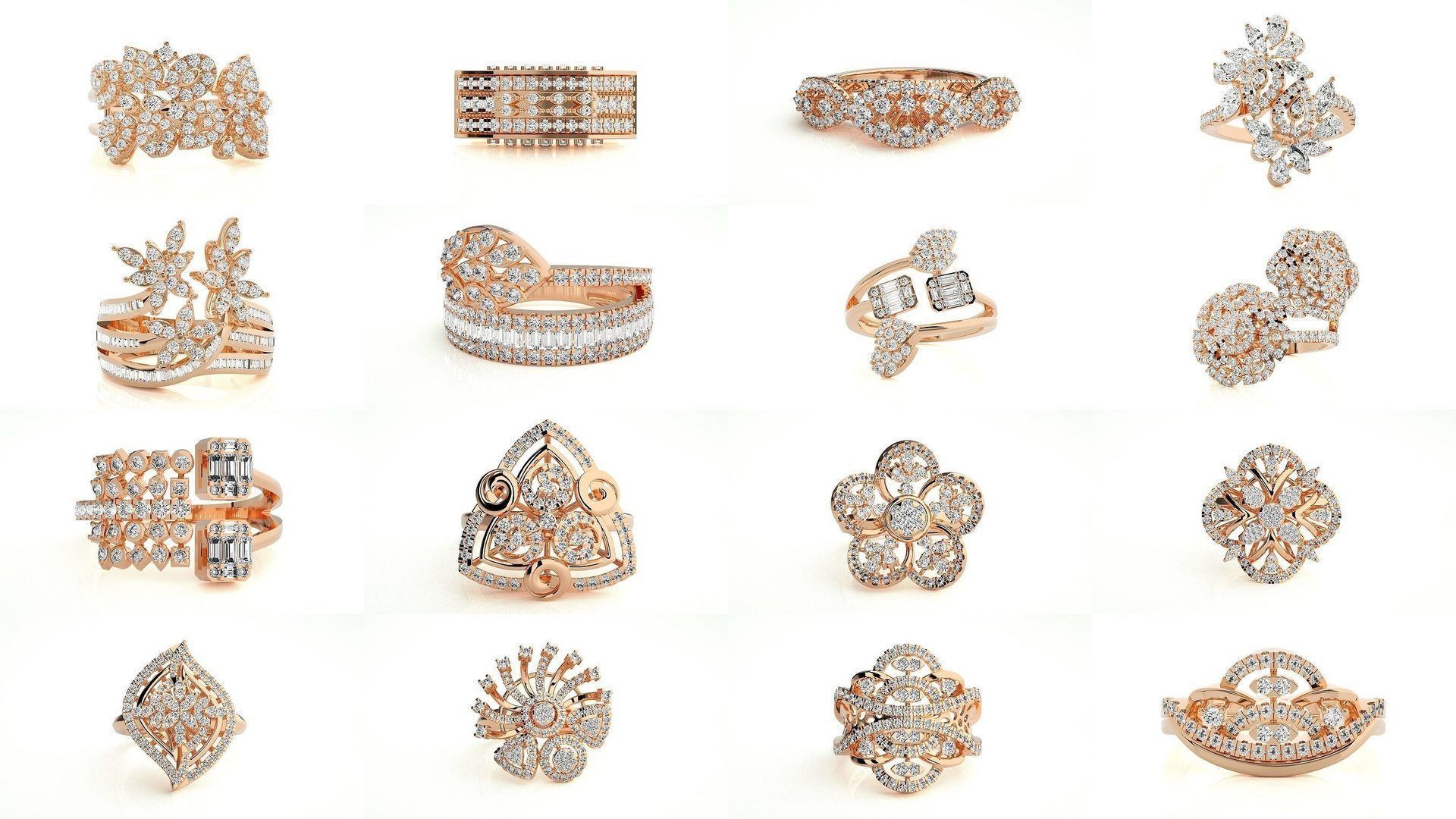 143 High Jewelry Diamond Italian Cocktail Rings 3dm stl renders 3D Model Collection_5