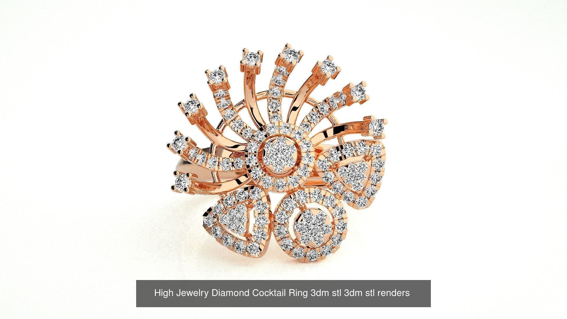 143 High Jewelry Diamond Italian Cocktail Rings 3dm stl renders 3D Model Collection_134