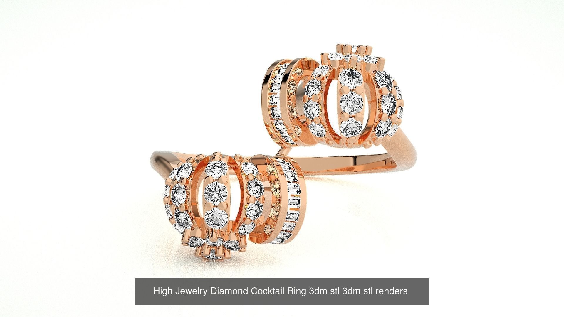 143 High Jewelry Diamond Italian Cocktail Rings 3dm stl renders 3D Model Collection_31