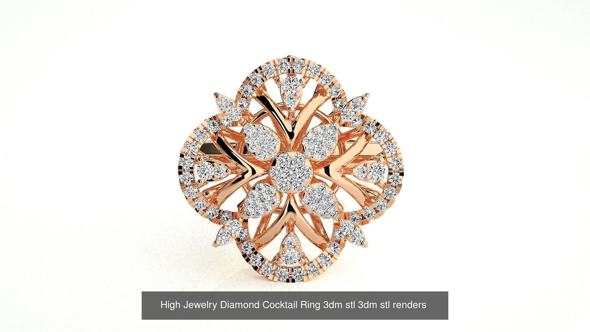 143 High Jewelry Diamond Italian Cocktail Rings 3dm stl renders 3D Model Collection_132