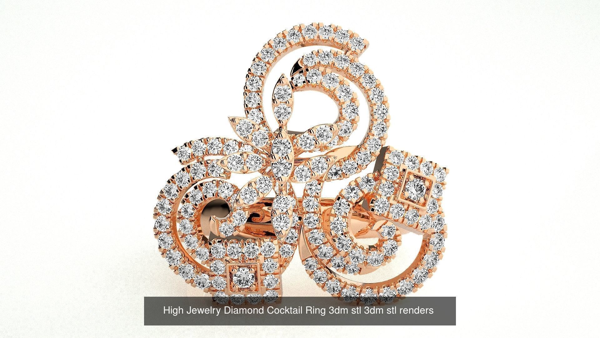 143 High Jewelry Diamond Italian Cocktail Rings 3dm stl renders 3D Model Collection_81